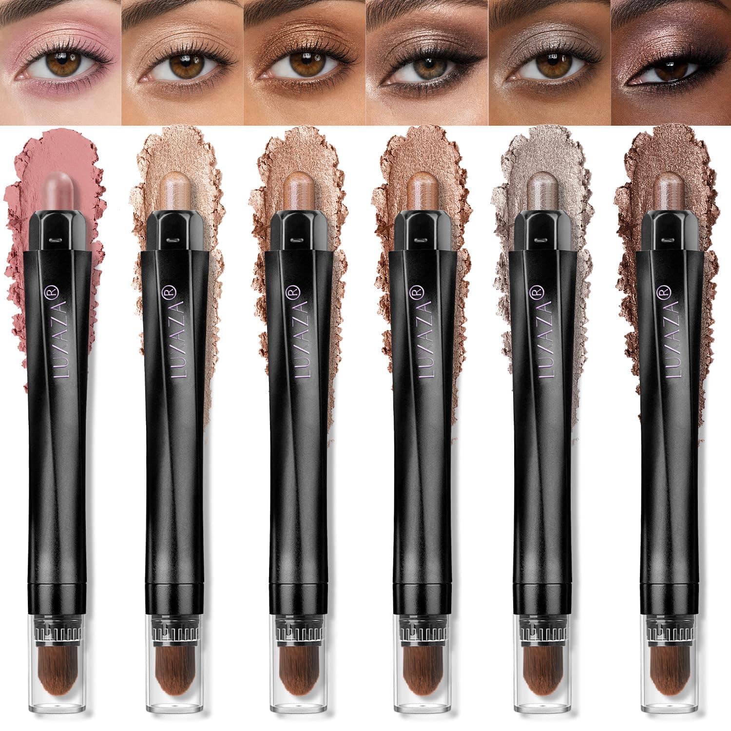LUXAZA PRO Juego de 6 sombras de ojos neutras, color marrón desnudo metálico brillante, crema mate, paleta de sombra de ojos, delineador de ojos, abrillantador, lápiz de cera, maquillaje de fiesta - BROWN CANYON