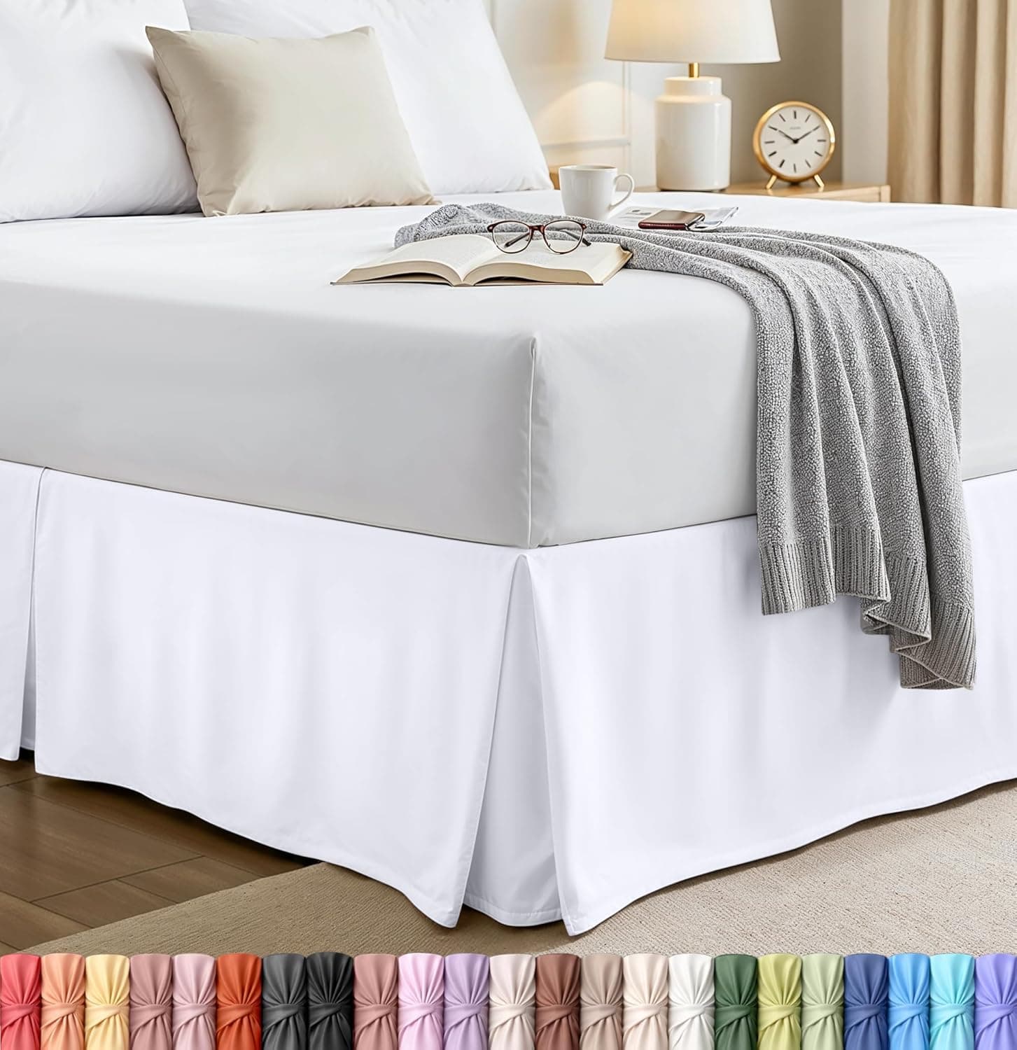 Utopia Bedding Faldón de cama completo – Suave volante plisado cuádruple – Fácil ajuste con caída a medida de 16 pulgadas – Calidad de hotel, resistente a la contracción y a la decoloración, color blanco | Diseño de fácil ajuste, resistente a la contracción y a la decoloración, estilo hotel, tela duradera de microfibra, lavable a máquina.
