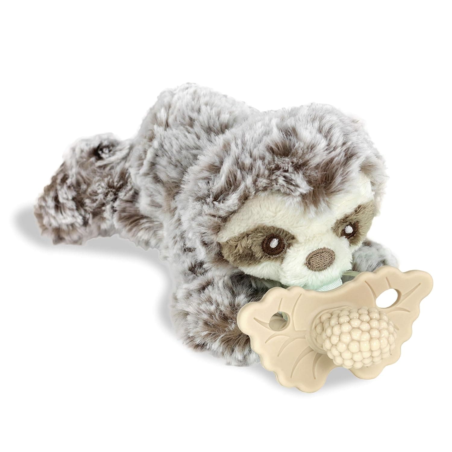 RaZbaby Sloth RaZbuddy con chupete para aliviar la dentición RaZberry - Alivia las encías doloridas con textura inspirada en la naturaleza, mordedor de silicona 100% libre de BPA, animal de peluche desmontable - 3 meses + mordedor, bronceado