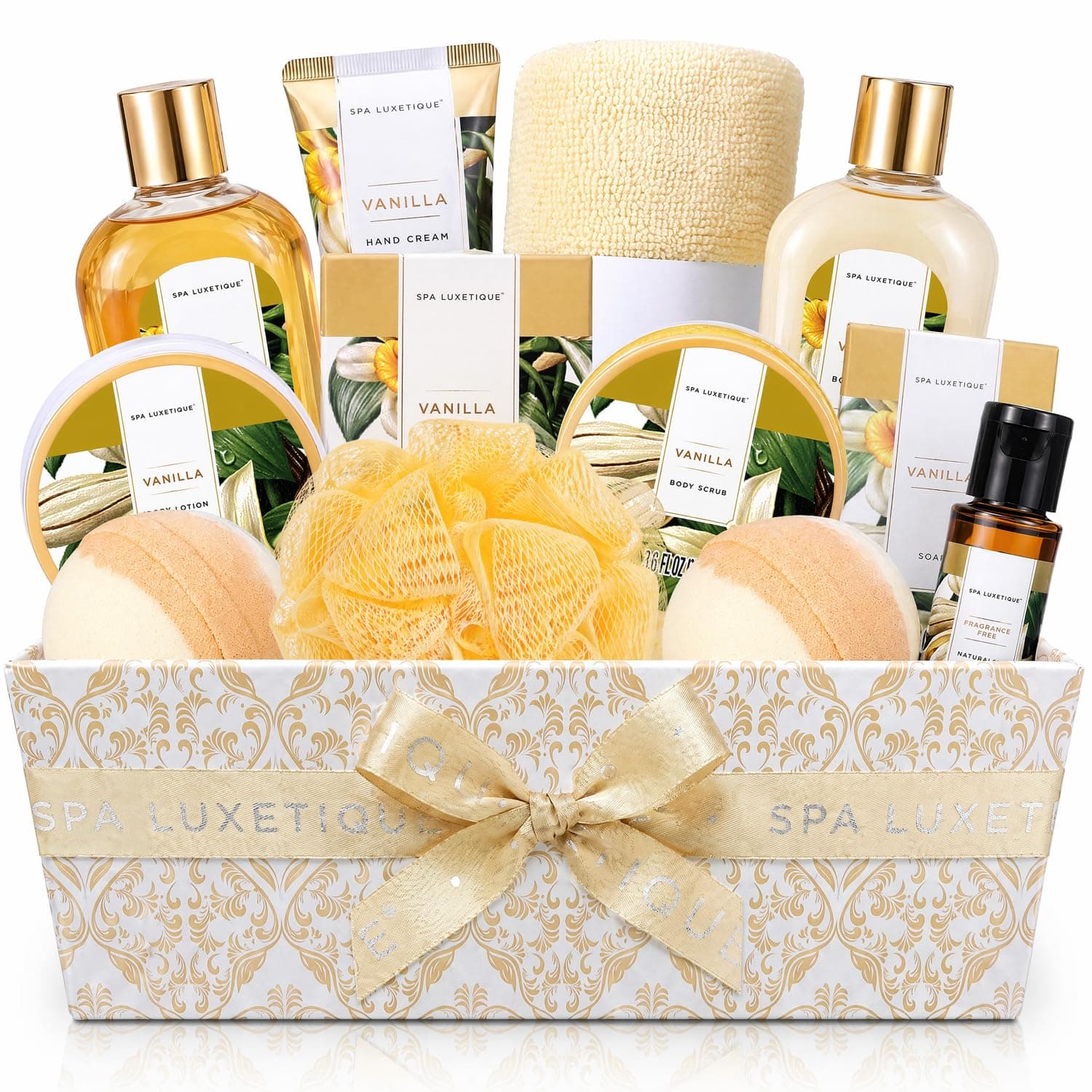 Spa Gift Baskets for Women, Luxetique Spa Kit for Women, 12pcs Vanilla Bath and Body Sets, Birthday Gifts, Self Care Gifts for Mom, Wife, Girlfriends