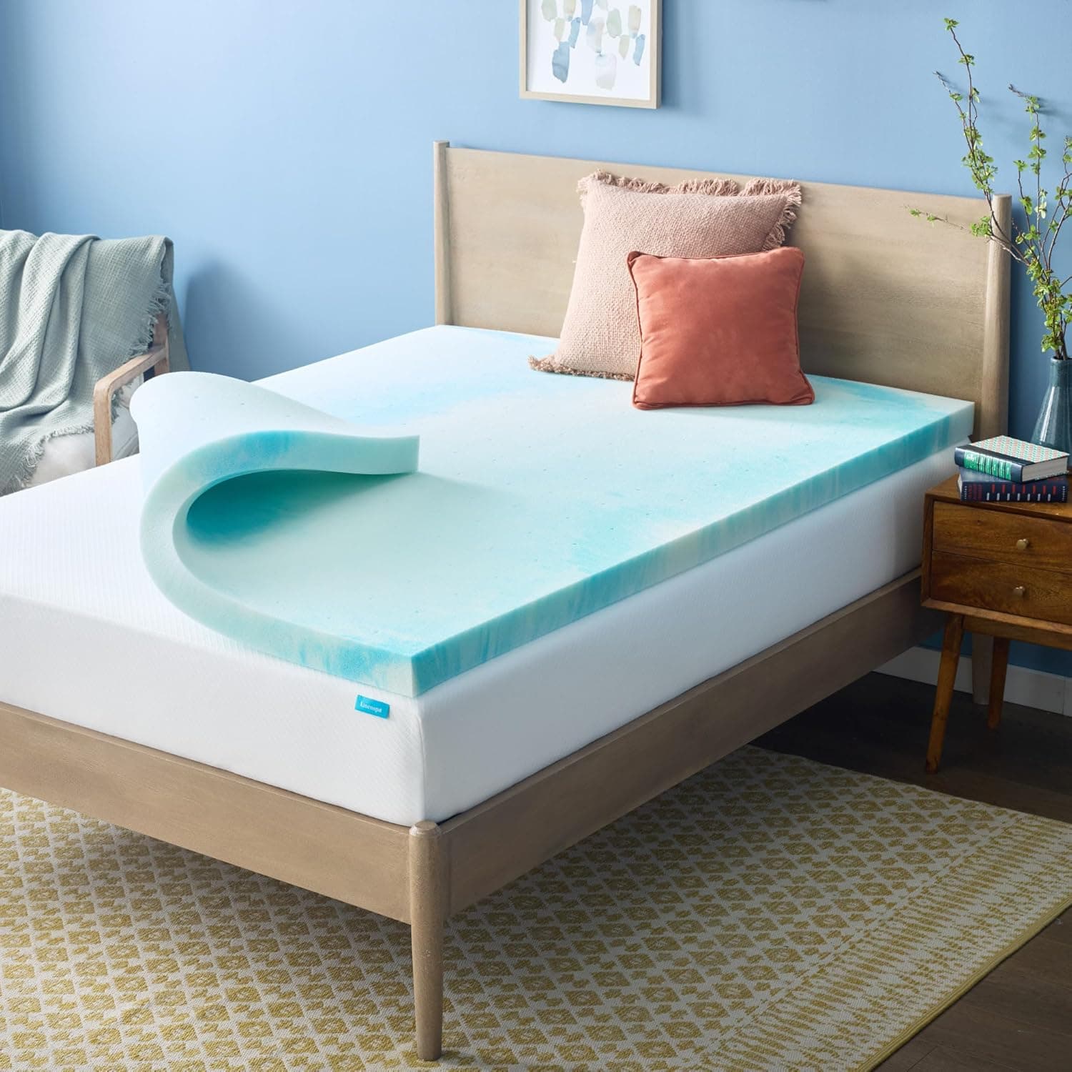 Linenspa Cubrecolchón de espuma con memoria de gel en forma de remolino de 3 pulgadas, tamaño Twin XL - Gel refrescante infundido, orificios de ventilación - Cubrecama para aliviar la presión - Certificado CertiPUR - Elementos esenciales para el dormitorio