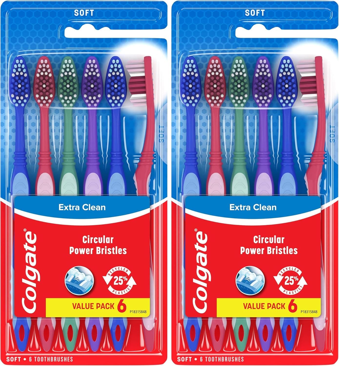 Colgate Cepillo de dientes extra limpio, cepillo de dientes suave para adultos, 6 unidades (paquete de 2)