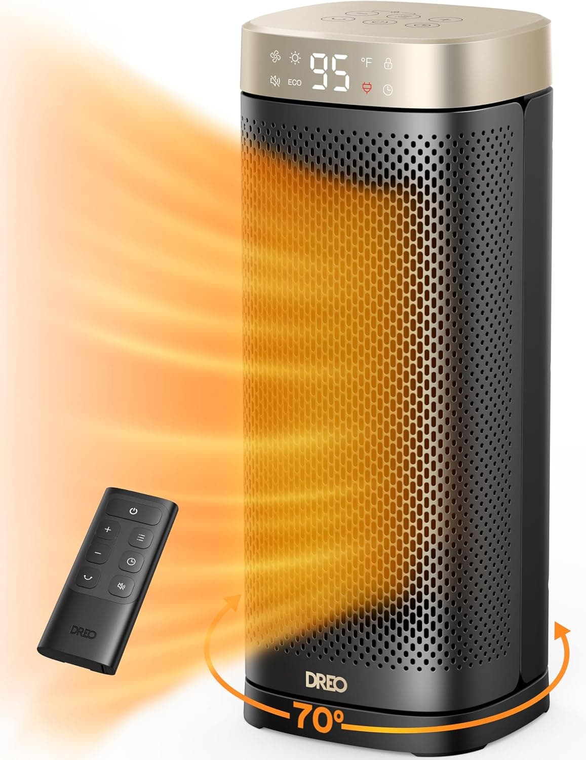 DREO Calentadores de Espacio para Uso en Interiores en Habitaciones Grandes, Calentador eléctrico de Cerámica de 1500 W | Oscilación de 70°, Calentador eléctrico de calentamiento rápido con termostato digital, control remoto, temporizador de 1-12 horas y protección contra sobrecalentamiento