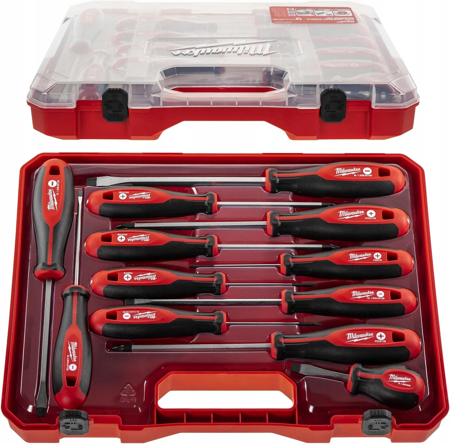Milwaukee Juego de 12 destornilladores trilobulares 4932472003, rojo