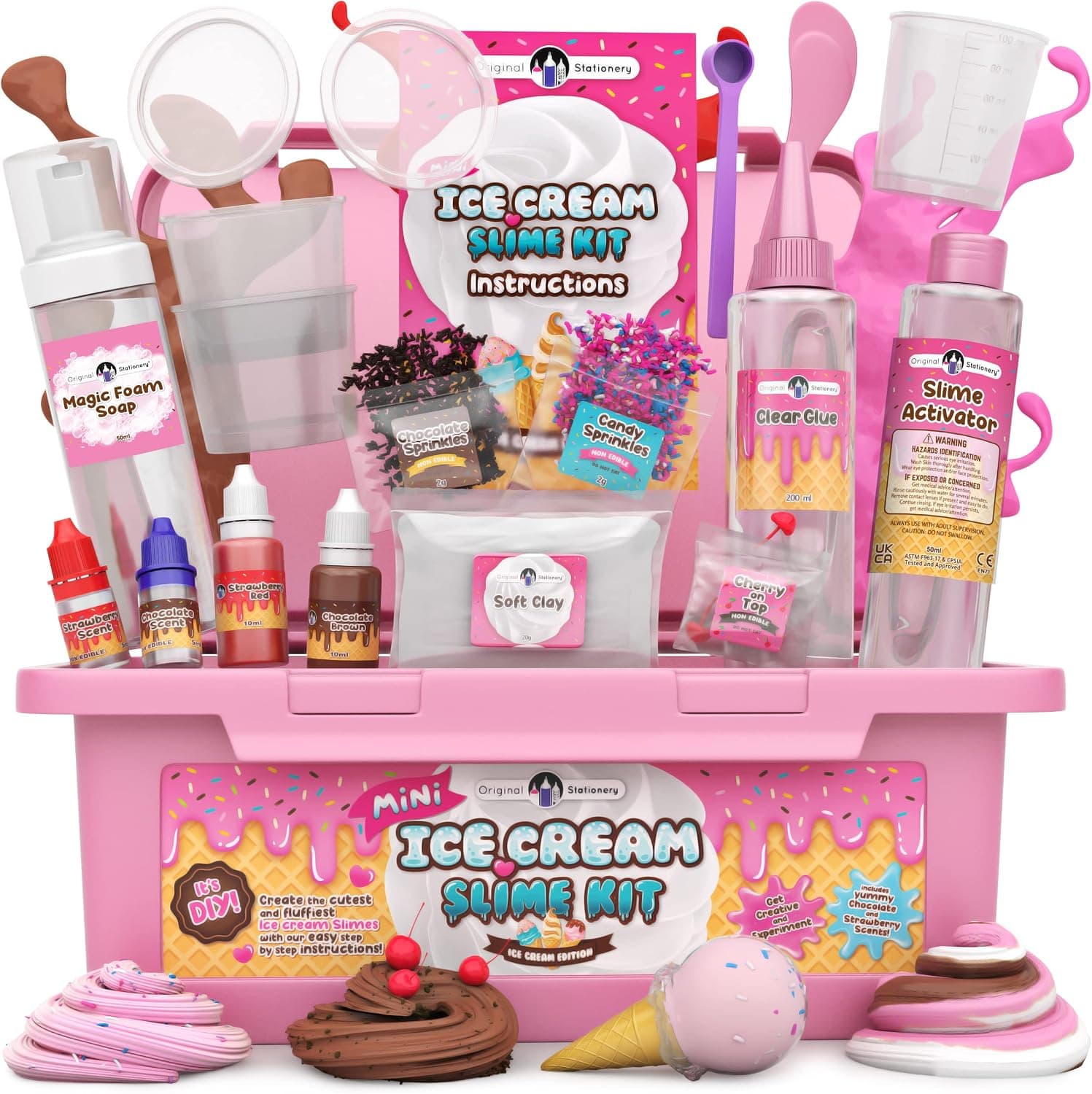 Original Papelería Mini Kit de Slime de Helado para Niñas y Niños de 7 a 12 Años, Set de Fabricación de Slime DIY con Chispas y Aroma a Fresa, Divertido Juguete Artesanal de Helado, Regalo de Cumpleaños para Niños