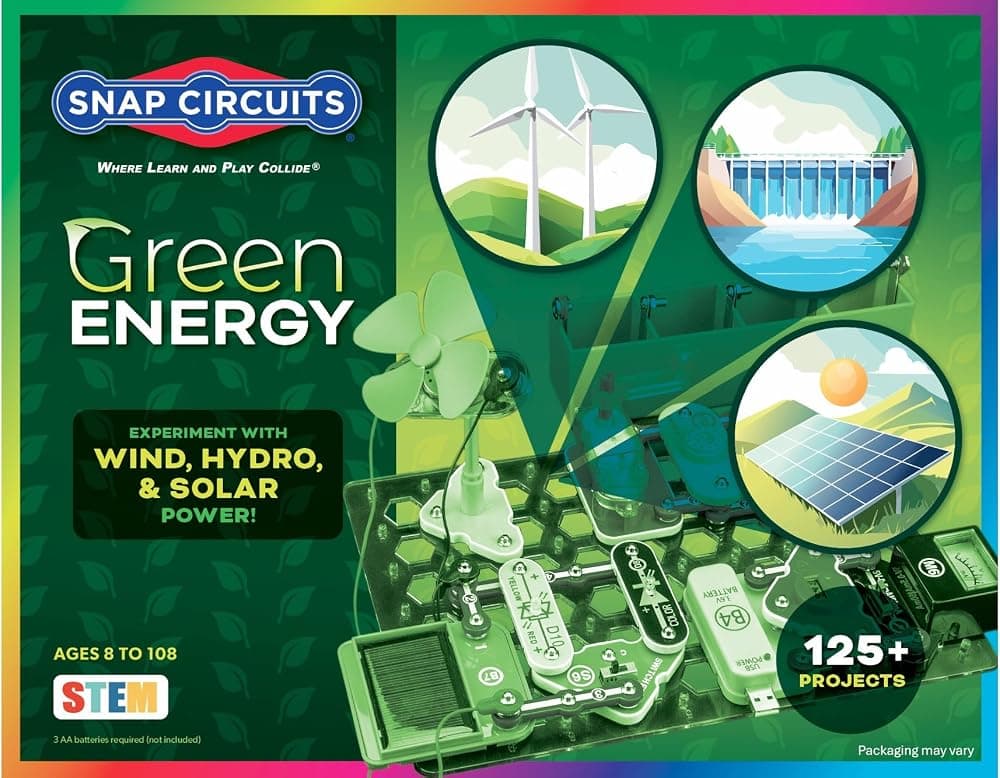 Kit de exploración de electrónica de energía verde | Más de 125 proyectos STEM interesantes | Manual de proyectos a todo color | Más de 45 piezas de circuitos rápidos | Juguetes educativos STEM para niños 8+
