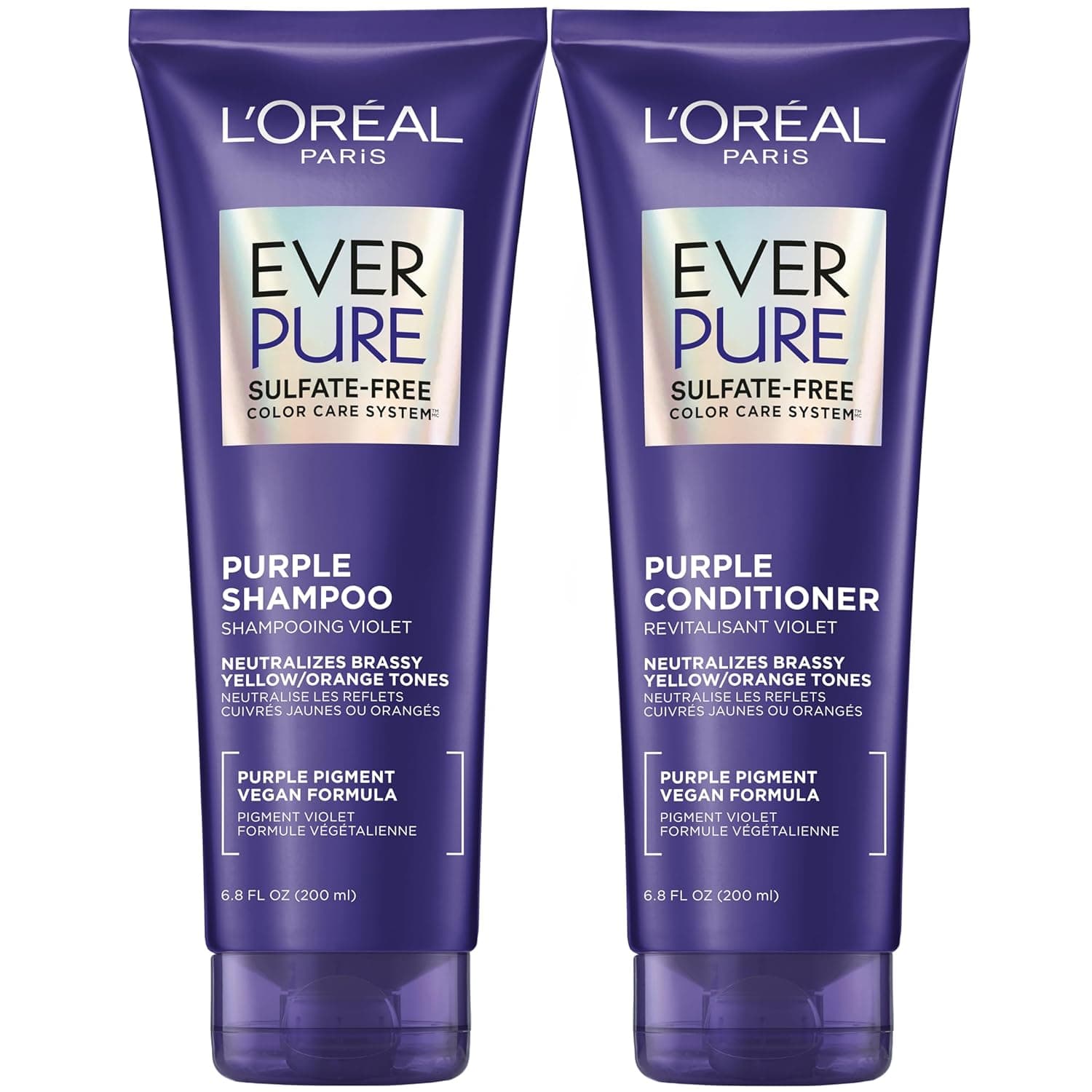 L'Oreal Paris EverPure Purple Shampoo and Conditioner Set, Sulfate-Free Brass Toning for Blonde, Bleached, Highlighted, Silver or Gray Color-Treated Hair, 13.6 Fl Oz Set