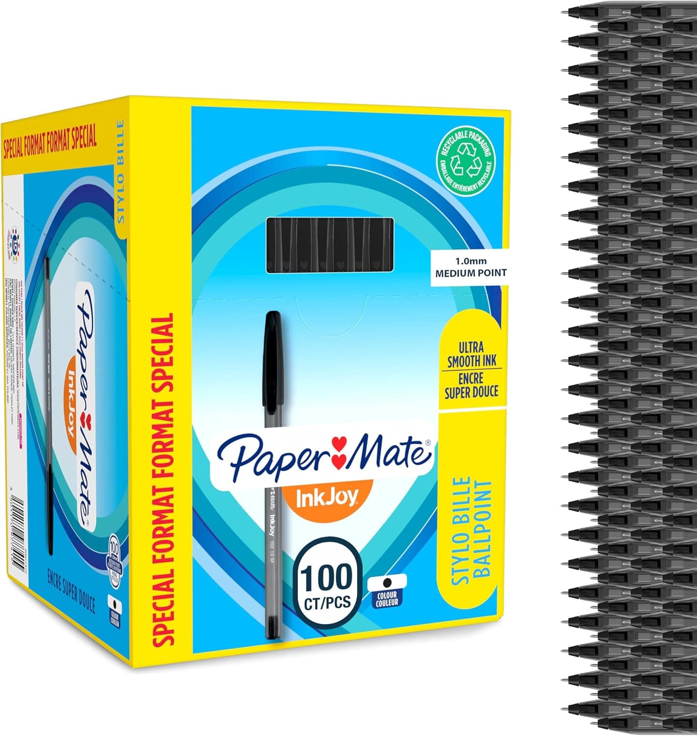 Bolígrafos Paper Mate InkJoy 100ST | Punta media (1,0 mm) | Negro | 100 unidades