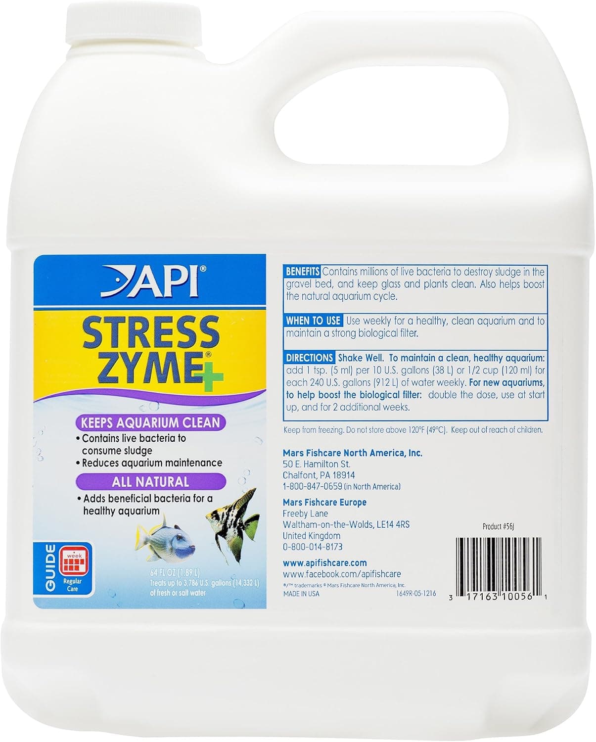 API STRESS ZYME Solución de limpieza para acuarios de agua dulce y salada, botella de 64 onzas