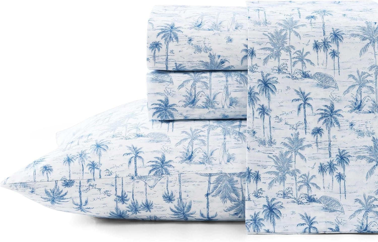 Tommy Bahama - California King Sheet Set, Crisp & Cool Cotton Percale Bed Sheets, Deep Pockets, Coastal Bedding with Matching Fitted Sheet & Pillowcases (Surfside Blue)