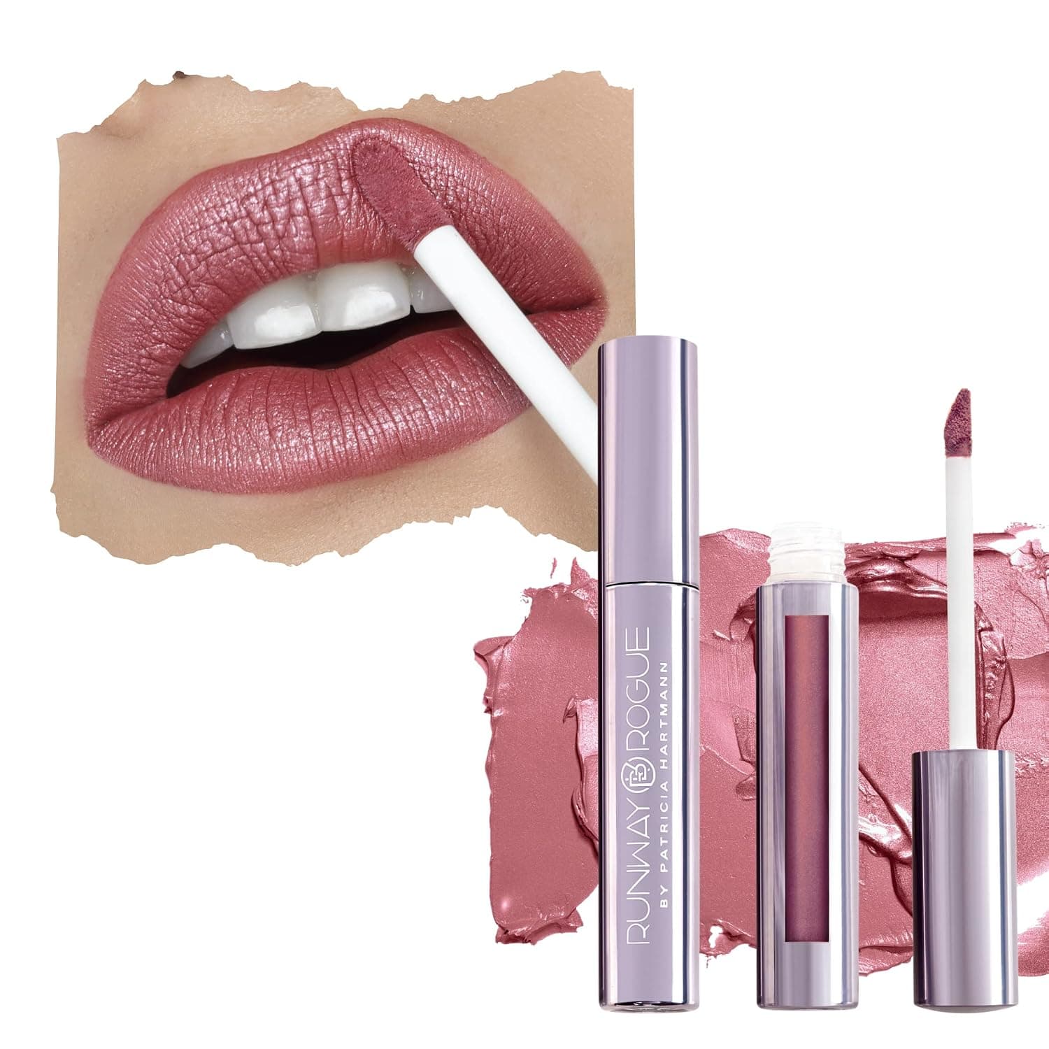 Runway Rogue Long Wear Liquid Lipstick, Transfer-Proof, ‘Boss Babe’ | Pearl Glam liquid lipstick with pearl shimmer pigments, hydrating formula, vegan and cruelty-free, metallic pale-mauve shade