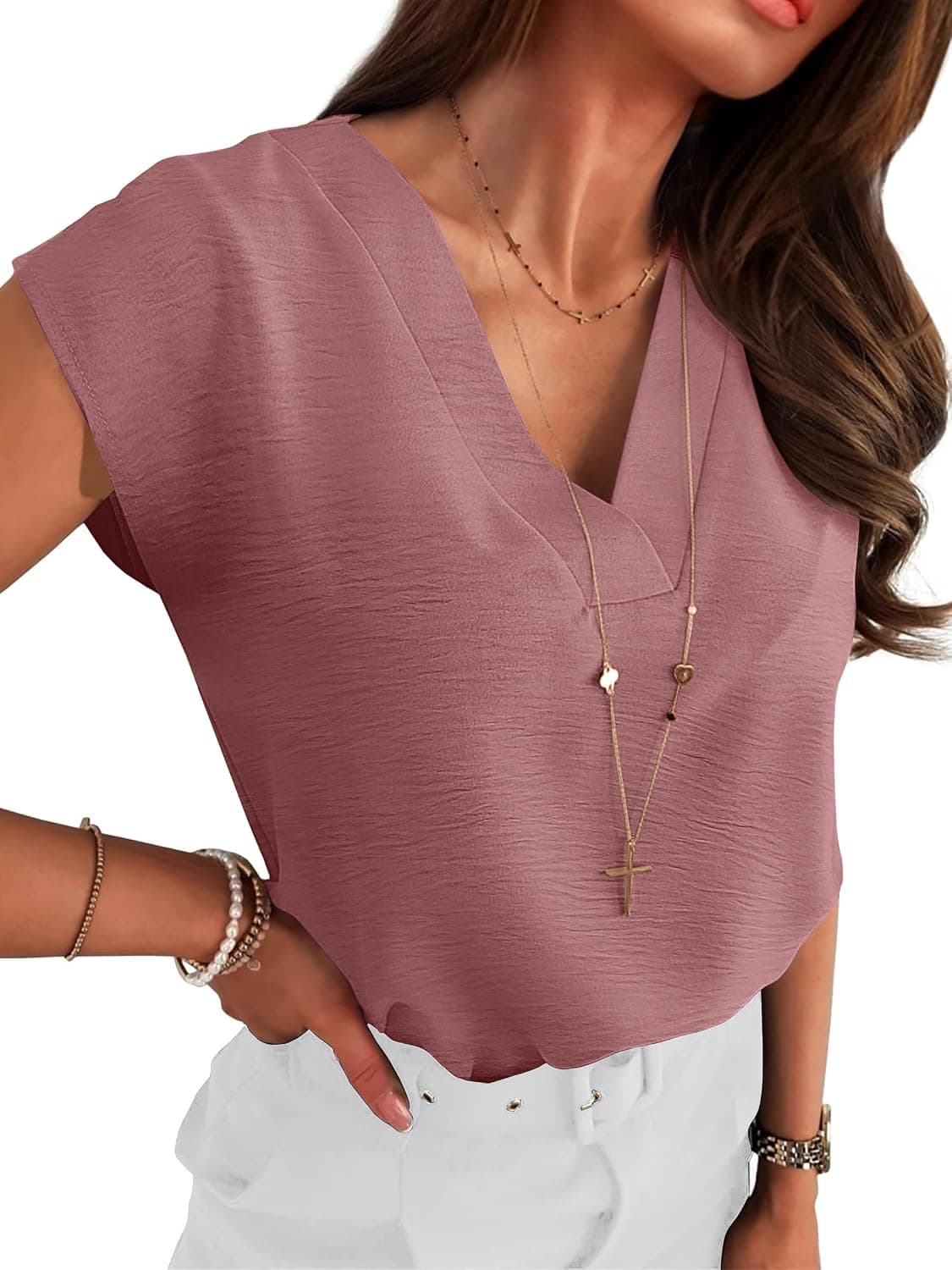 ANRABESS, Tops para mujer, manga casquillo, camisas informales elegantes con cuello en V, blusas de trabajo de negocios de verano 2026, trajes, ropa de primavera a la moda