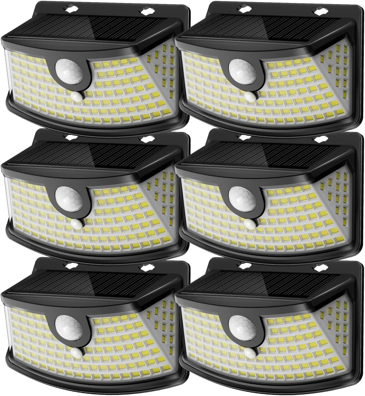 Aootek Luces solares con sensor de movimiento para exteriores, 120 LED, negro, paquete de 6 | Reflector de luces, gran angular de 270°, resistente al agua IP65, luces de paso para puerta de entrada, patio, garaje, cubierta