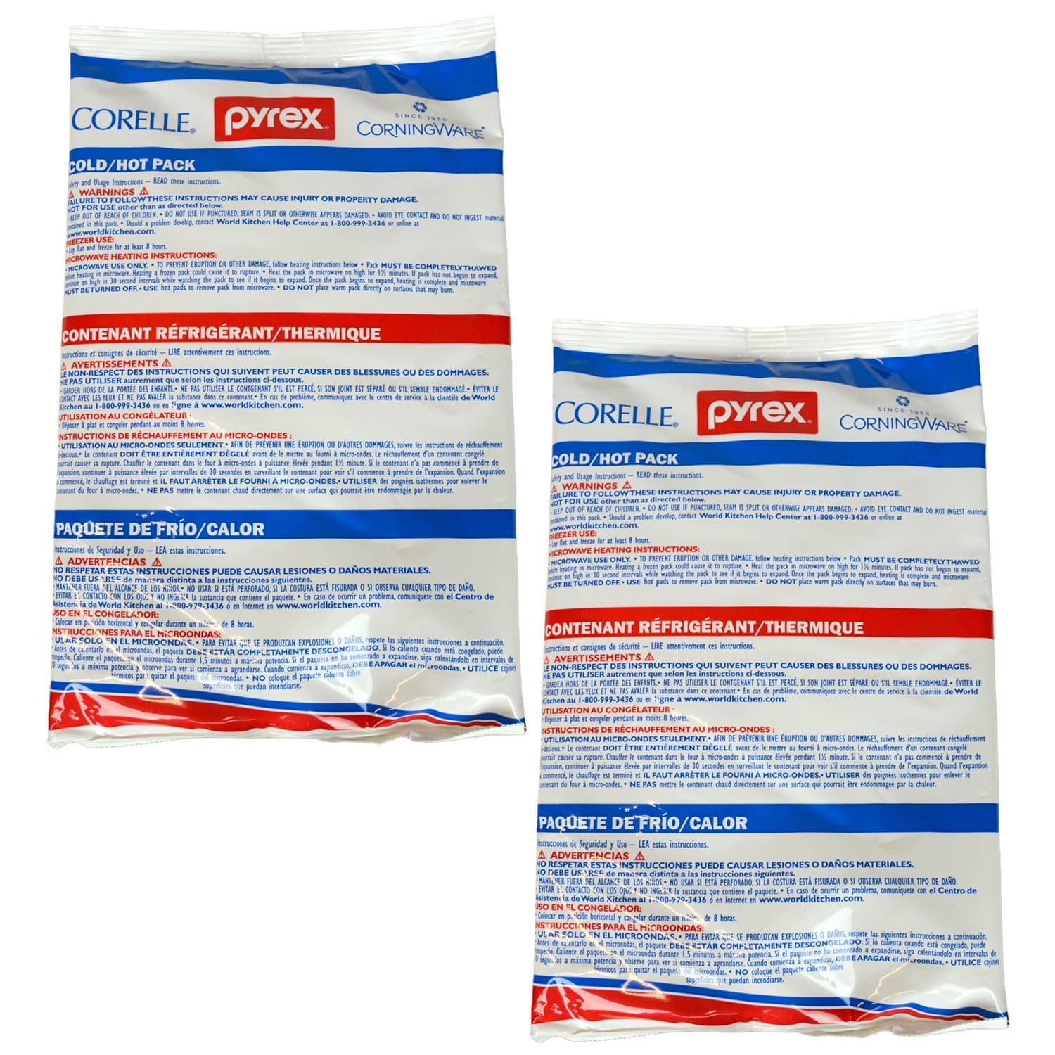 Pyrex Portable Large Cold/Hot Packs (2-Pack) - Made in USA | Flexible Gel Filled Design | Reusable Temperature Therapy Solution | Soft Exterior Material | Household Convenience