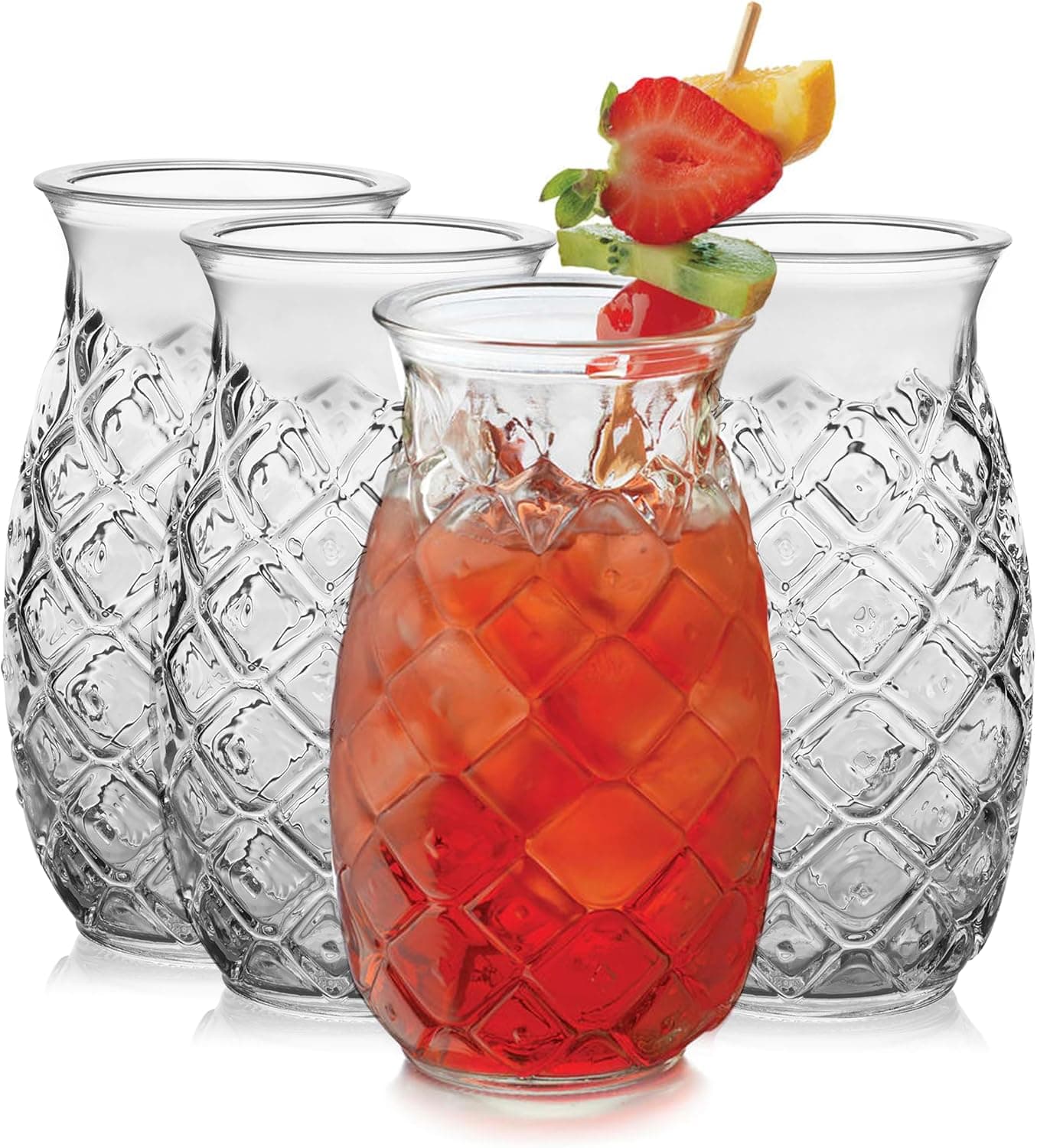 Libbey Tiki Juego de 4 vasos de piña, tropicales, texturizados, vasos Tiki de 17 onzas para cócteles, divertidos vasos de piña para bebidas mixtas para Luau, fiestas de verano