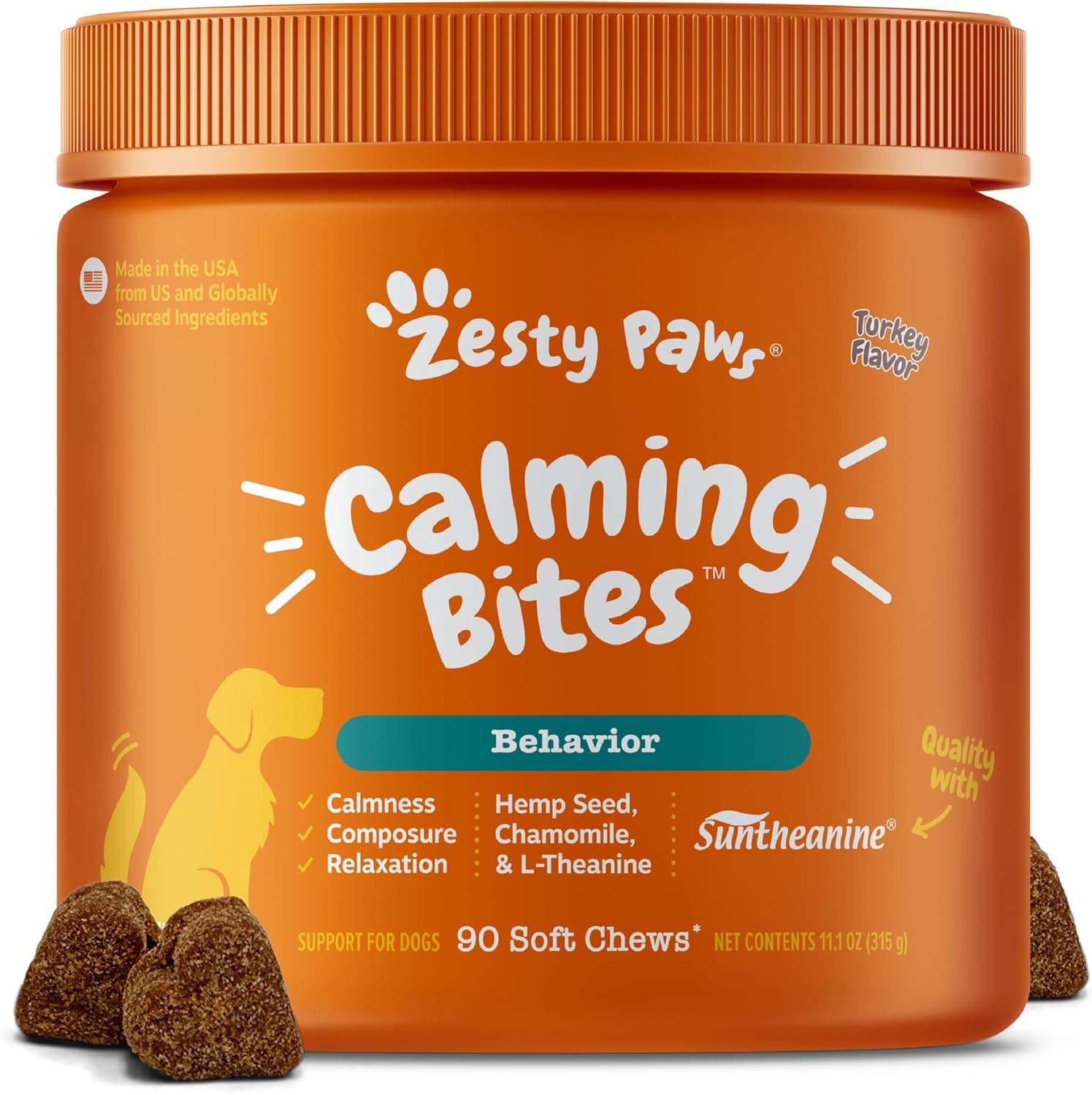 Zesty Paws Calming Chews for Dogs - Dog Calming Supplement - Turkey 90ct