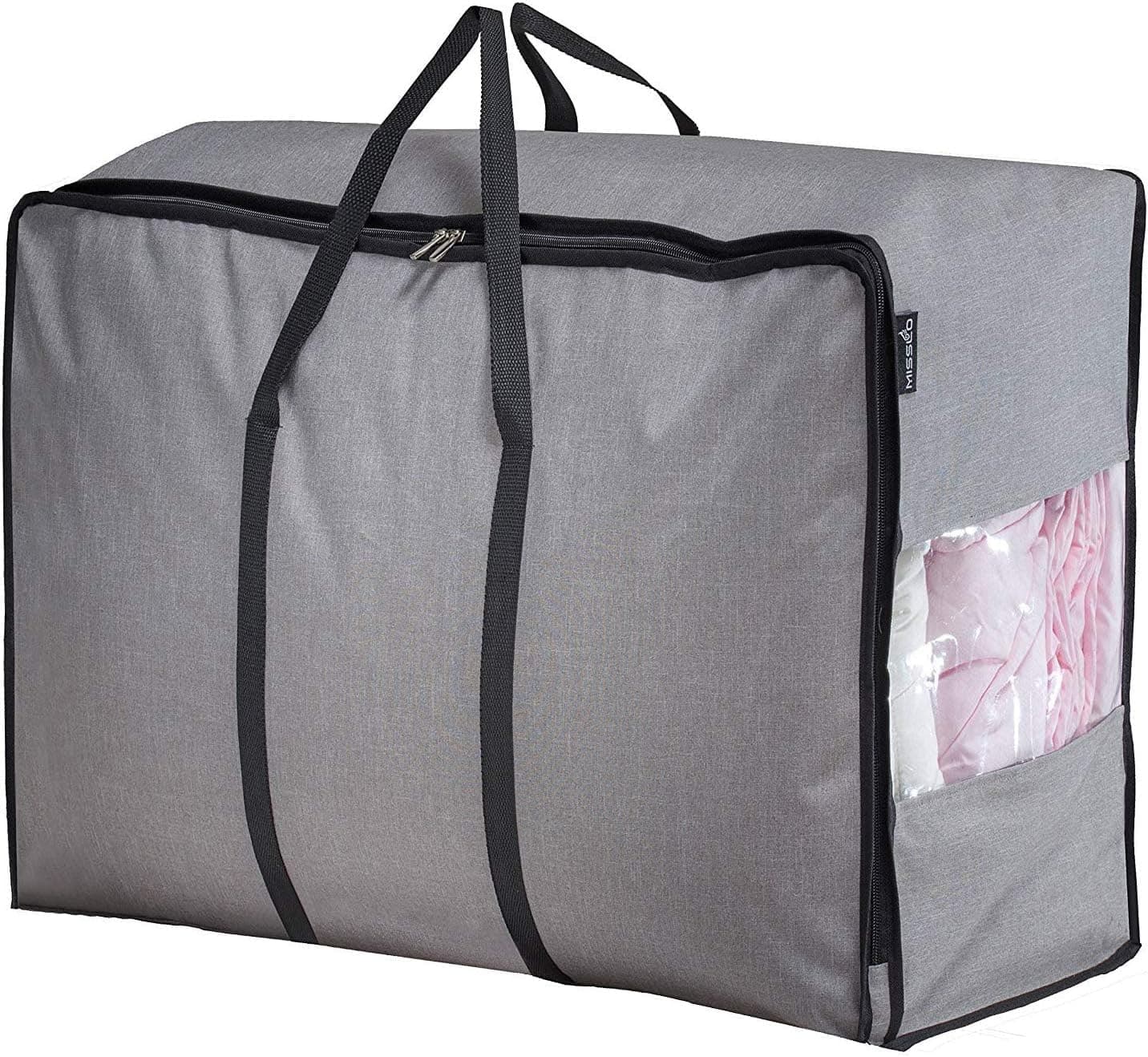 MISSLO Bolsa de almacenamiento gruesa de gran tamaño, bolsa organizadora plegable, almacenamiento debajo de la cama, bolsa de transporte universitaria para ropa de cama, edredones, mantas, ropa (gris)