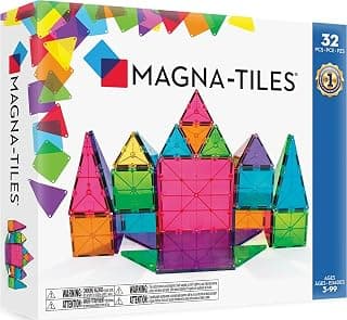 MAGNA-TILES Classic Juego de construcción magnético de 32 piezas, la marca de construcción magnética original