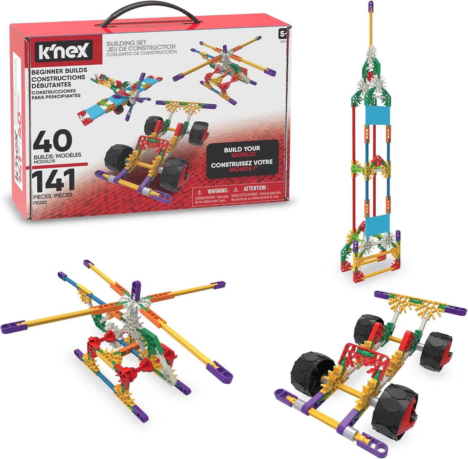 K'NEX - Juego de construcción de 40 modelos, 141 piezas, juguete STEM, juego de ingeniería, construcción creativa, mayores de 5 años