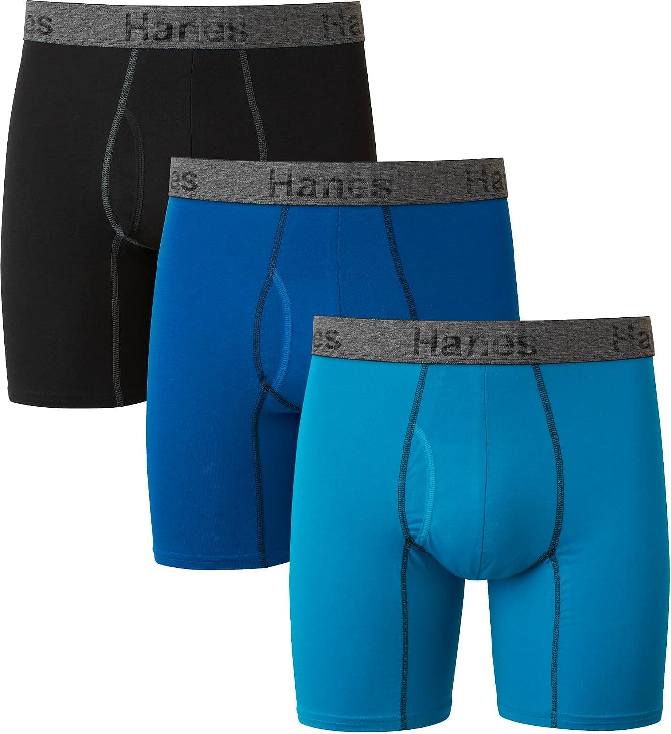 Hanes Ropa interior para hombre, calzoncillos bóxer o calzoncillos bóxer de pierna larga, paquete de 3, ropa para hombre de algodón elástico sin montar