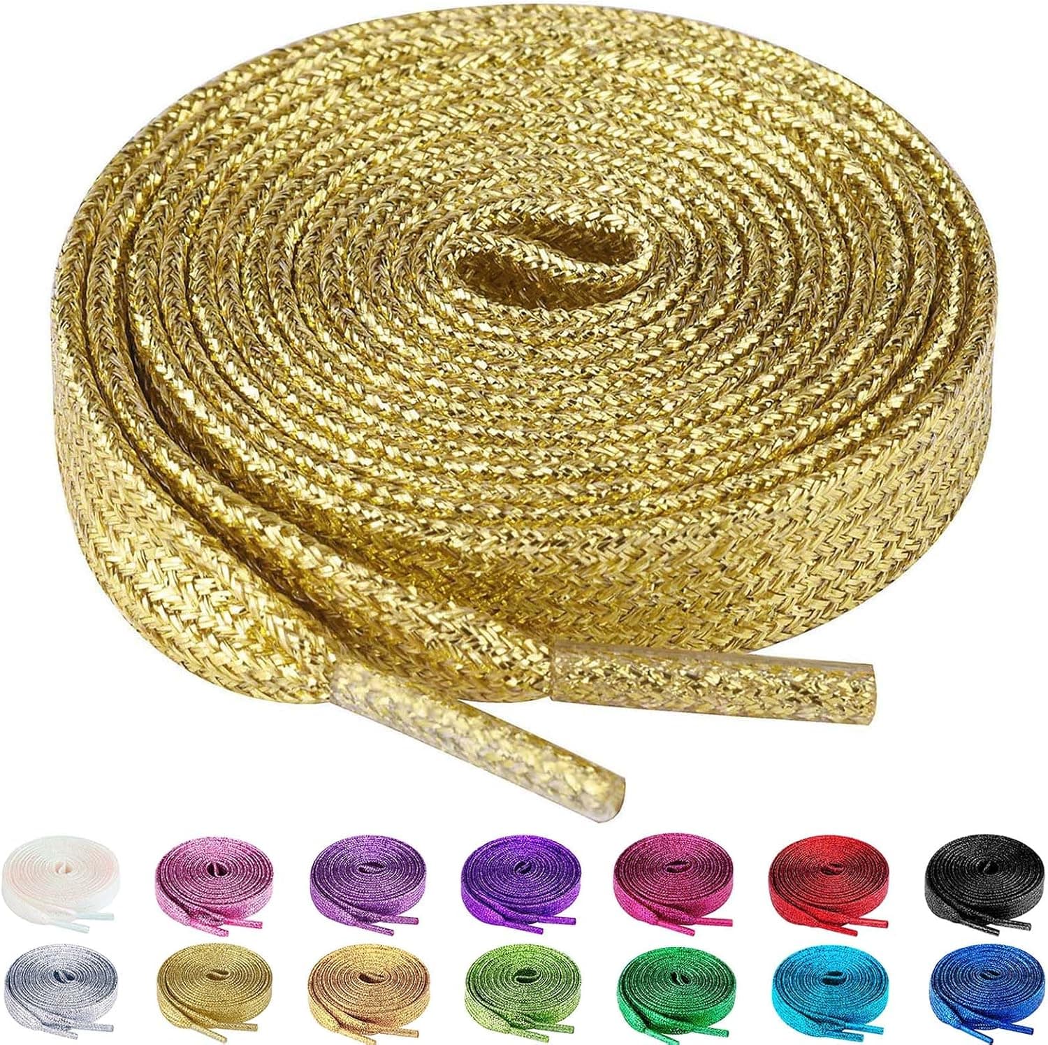 Olukssck 2 pares de cordones metálicos brillantes con purpurina plana, cordones de lentejuelas de colores