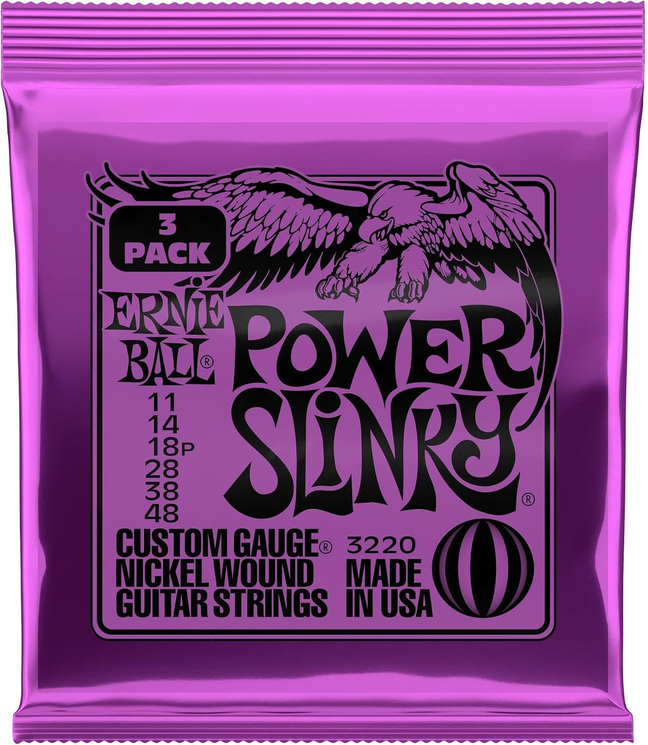 Ernie Ball Power Slinky Nickel Wound Electric Guitar Strings 3-pack, 11-48 Gauge (P03220)