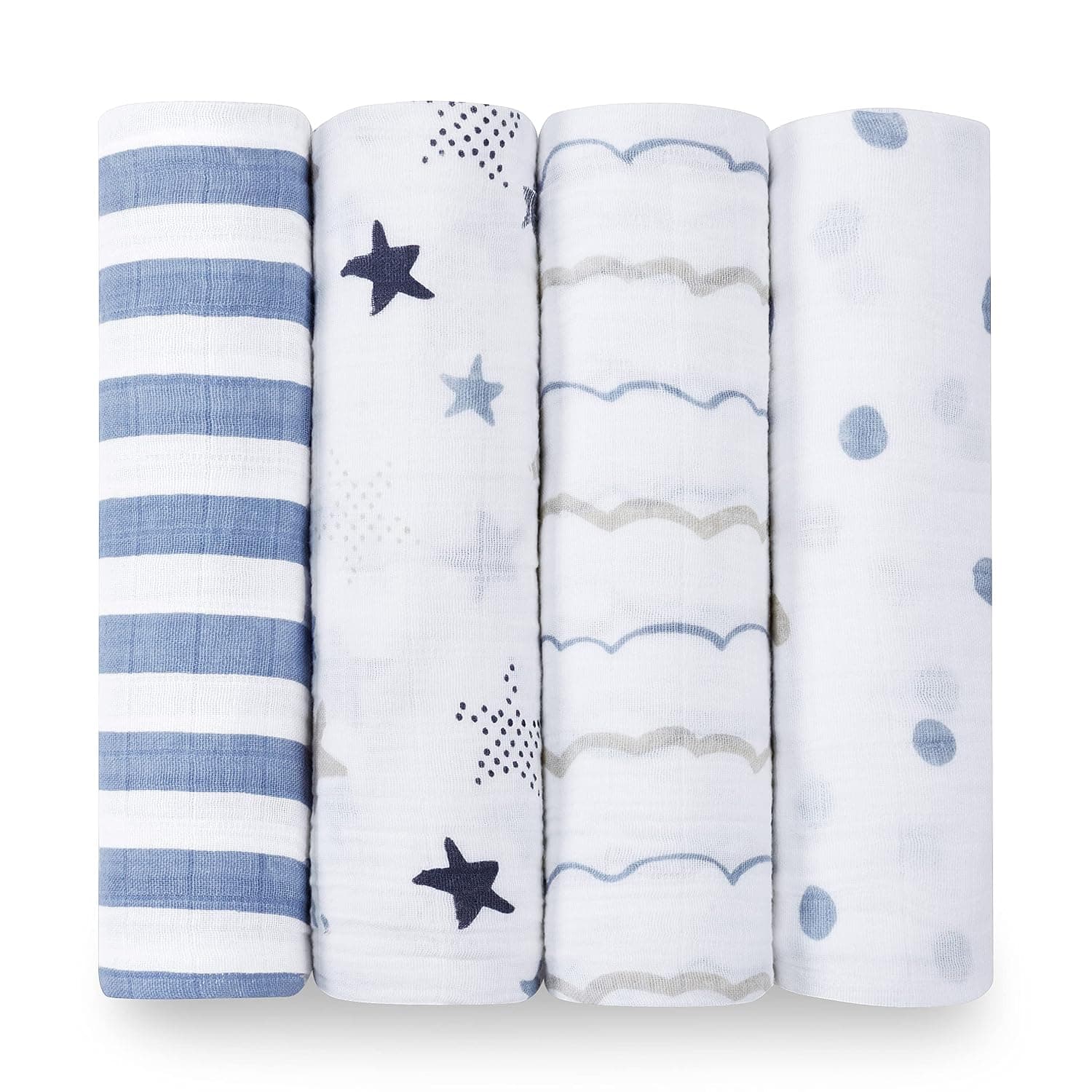 aden + anais Boutique Manta de muselina para bebés y niños, manta de recepción para recién nacidos para envolver, envoltura de muselina de algodón 100%, paquete de 4, estrella de rock