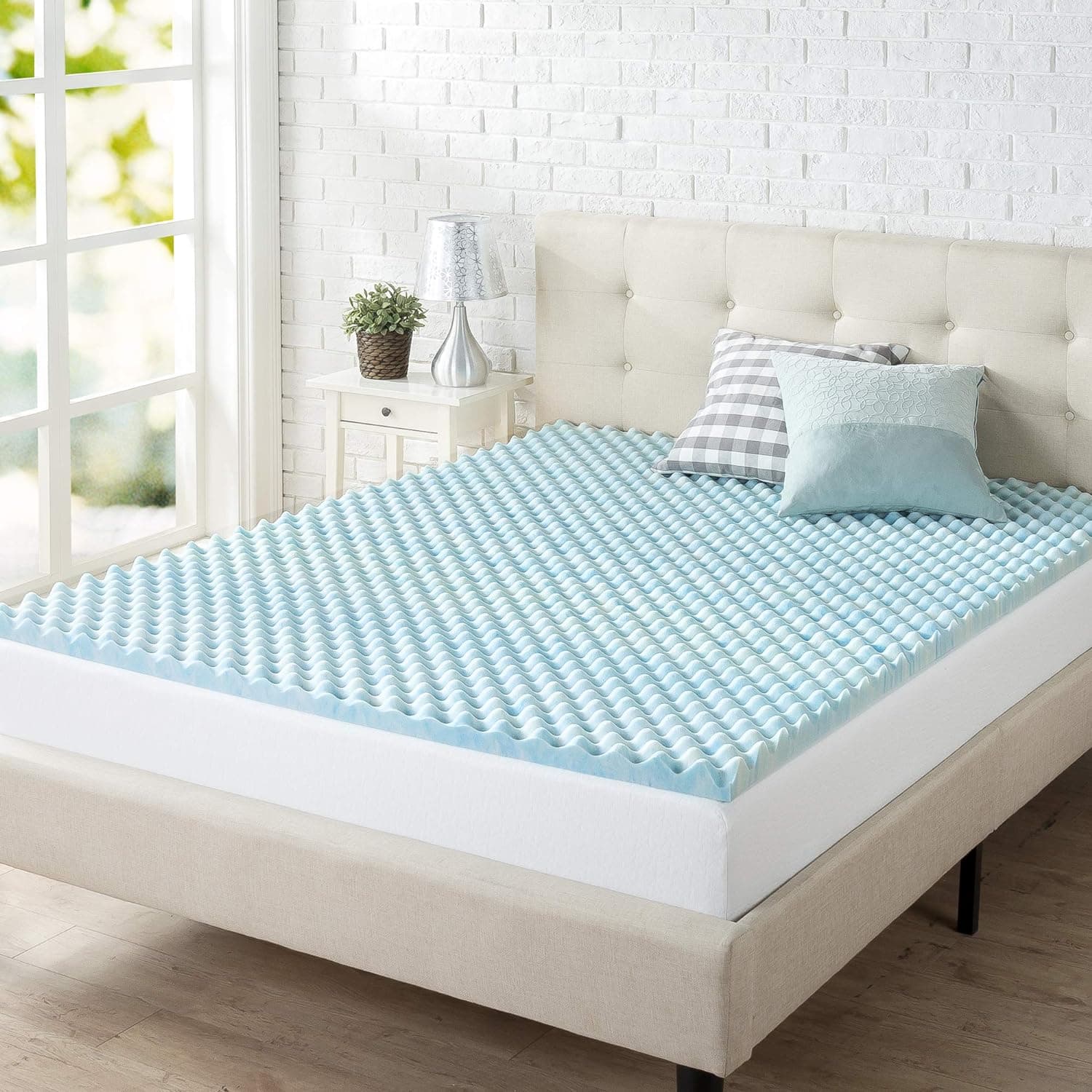 ZINUS Cubrecolchón de espuma con memoria de enfriamiento de gel en forma de remolino de 1.5/2/3/4 pulgadas, diseño de flujo de aire de enfriamiento, certificado CertiPUR-US (2 pulgadas, completo)