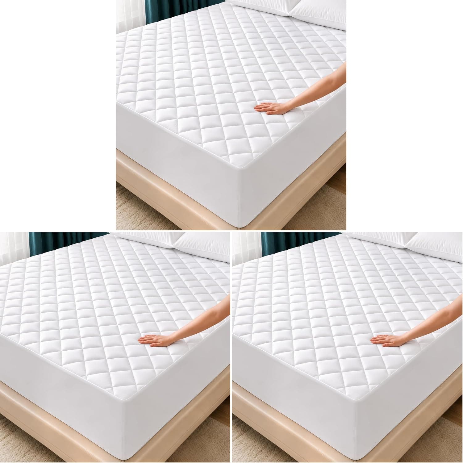 Almohadilla de colchón acolchada, protector de colchón completo con estiramientos de bolsillo profundo de hasta 16 pulgadas, funda de colchón lavable a máquina de Utopia Bedding (blanco) (paquete de 3)