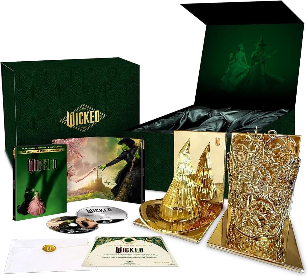 Set de regalo exclusivo de edición limitada de Wicked con sujetalibros de metal dorado [4K UHD + Blu-ray + Digital]