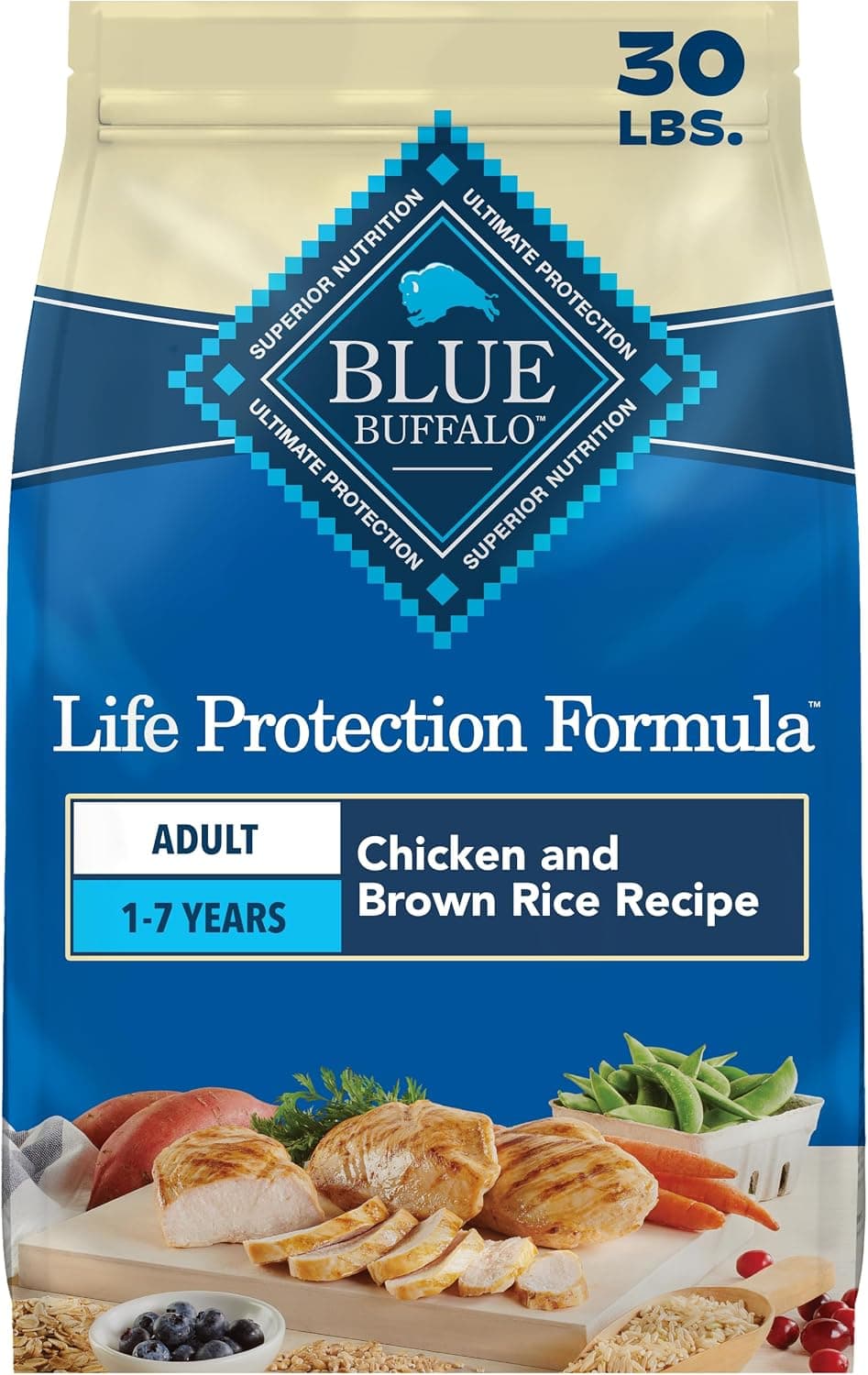 Blue Buffalo Life Protection Formula Pollo Alimento seco para perros adultos, 30 lb | Ingrediente n.º 1 de pollo real, respalda la inmunidad con trozos LifeSource ricos en antioxidantes y promueve el desarrollo muscular saludable