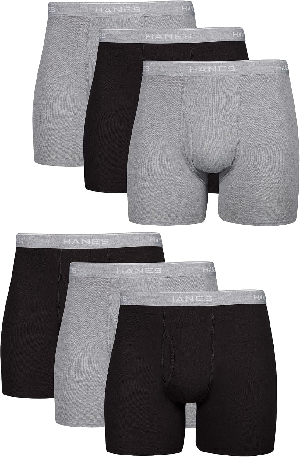Hanes Paquete de calzoncillos tipo bóxer de ropa interior para hombre, ropa interior de algodón fresca y transpirable que absorbe la humedad para hombres, sin subir