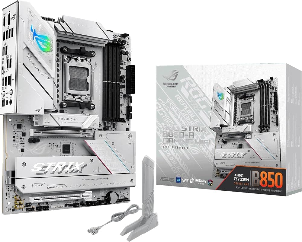 ASUS ROG Strix B850-A Gaming WiFi Placa base AMD AM5 B850 ATX 14+2+2 etapas de potencia, DDR5 AEMP, LAN 2.5G, WiFi 7 con antena Q, 4X M.2, PCIe® 5.0, USB 20 Gbps tipo C, AI Networking II, ASUS AI Advisor