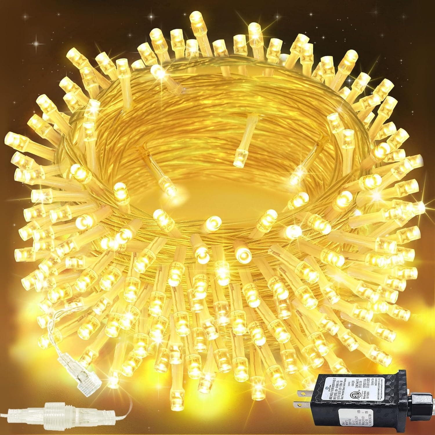 200 luces de cadena conectables LED, luces navideñas de 66 pies para interiores y exteriores