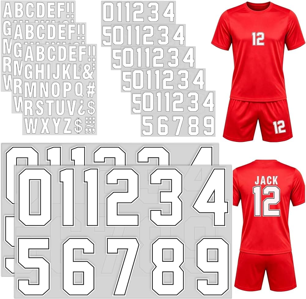 Juego de 218 letras y números termoadhesivos para ropa, dígitos de 8 y 2,5 pulgadas para camisetas, alfabeto de 2 pulgadas, parches adhesivos de vinilo de transferencia de calor para tela de bricolaje y uniformes deportivos (contraste blanco)