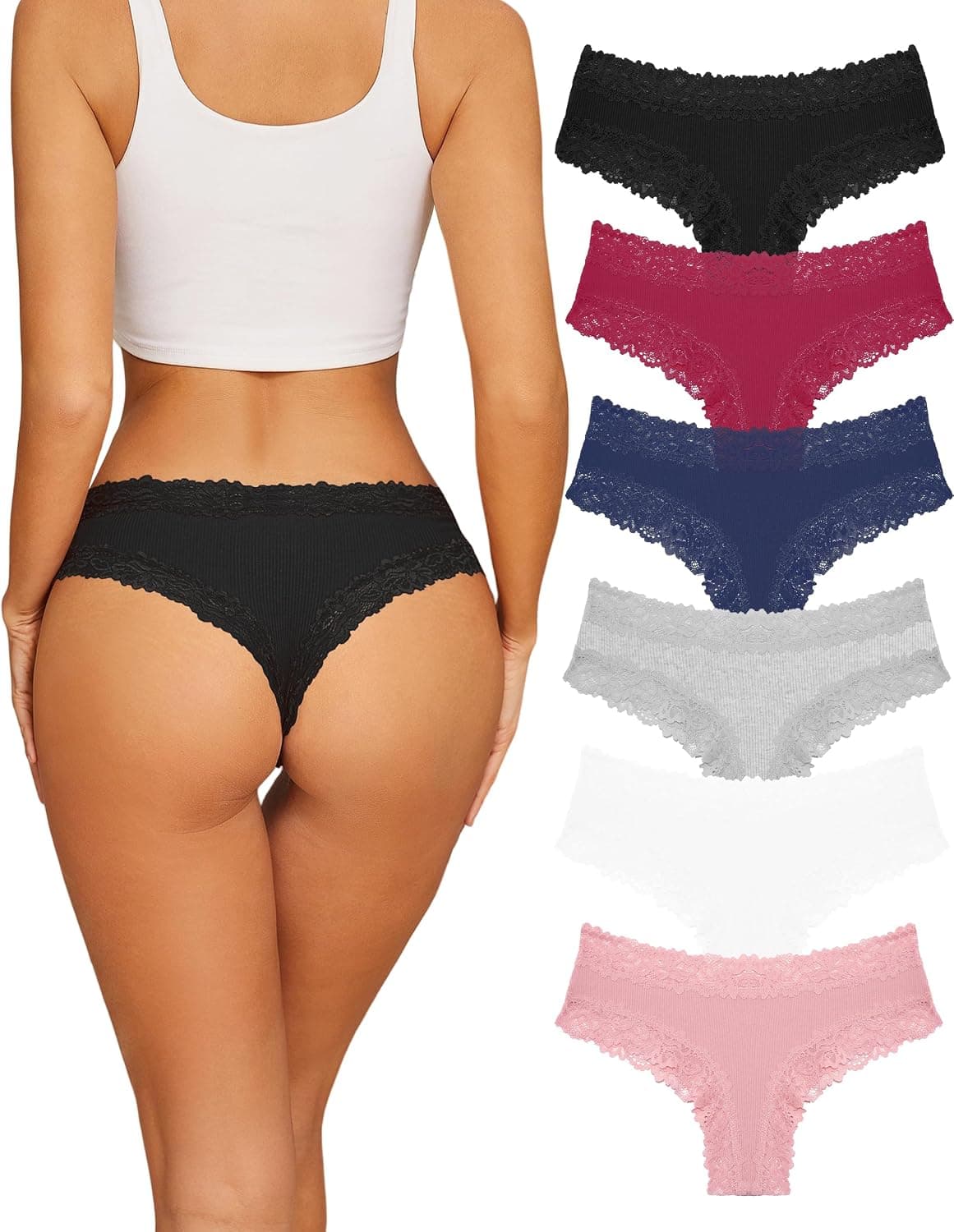 Ropa interior de algodón para mujer Bragas brasileñas de encaje sexy Paquete de bikini suave para damas | Tangas de algodón suave y transpirable, Bikini para mujer, lencería para mujeres, señoras y niñas, regalos de ropa de mujer grandes, deporte, trabajo, Yoga