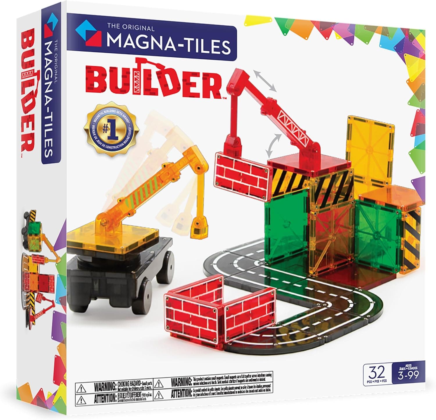 MAGNA-TILES Builder Juego de construcción magnético de 32 piezas, la marca de construcción magnética original