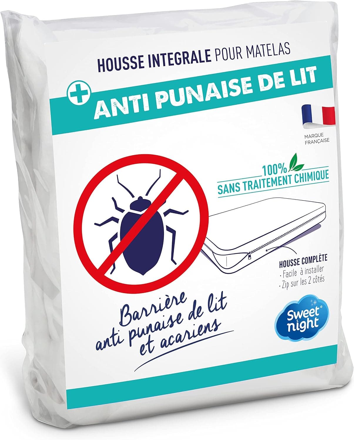 Sweetnight - Casa integral matelas 140 x 200 x 30 cm | Anti-punaise de lit et anti-acariens | Protège intégralement votre matelas | Cerradura de glissière | Sin trato chimique | Ep. jusqu'à 30