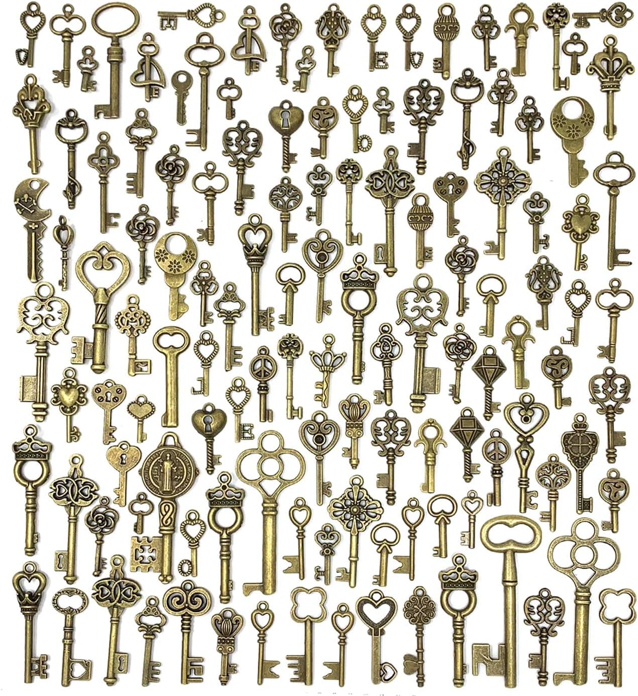 125 PCS Vintage Skeleton Key Set Charms, JIALEEY Mezclado Estilo Antiguo Bronce Latón para Colgante DIY Joyería Fabricación de Favores de Fiesta de Boda