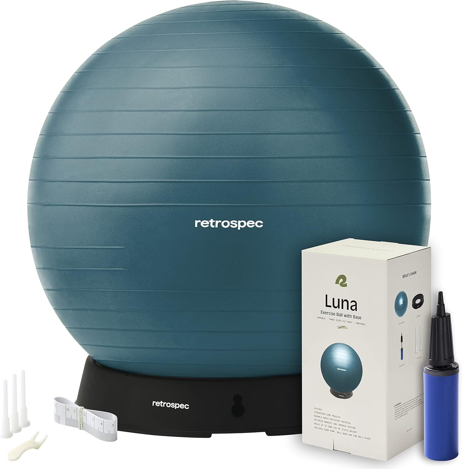 Retrospec Luna Pelota de ejercicios con bomba – Equipo de fitness antiexplosión para yoga, entrenamiento central y estabilidad – Pelota suiza para gimnasio en casa para oficina y embarazo