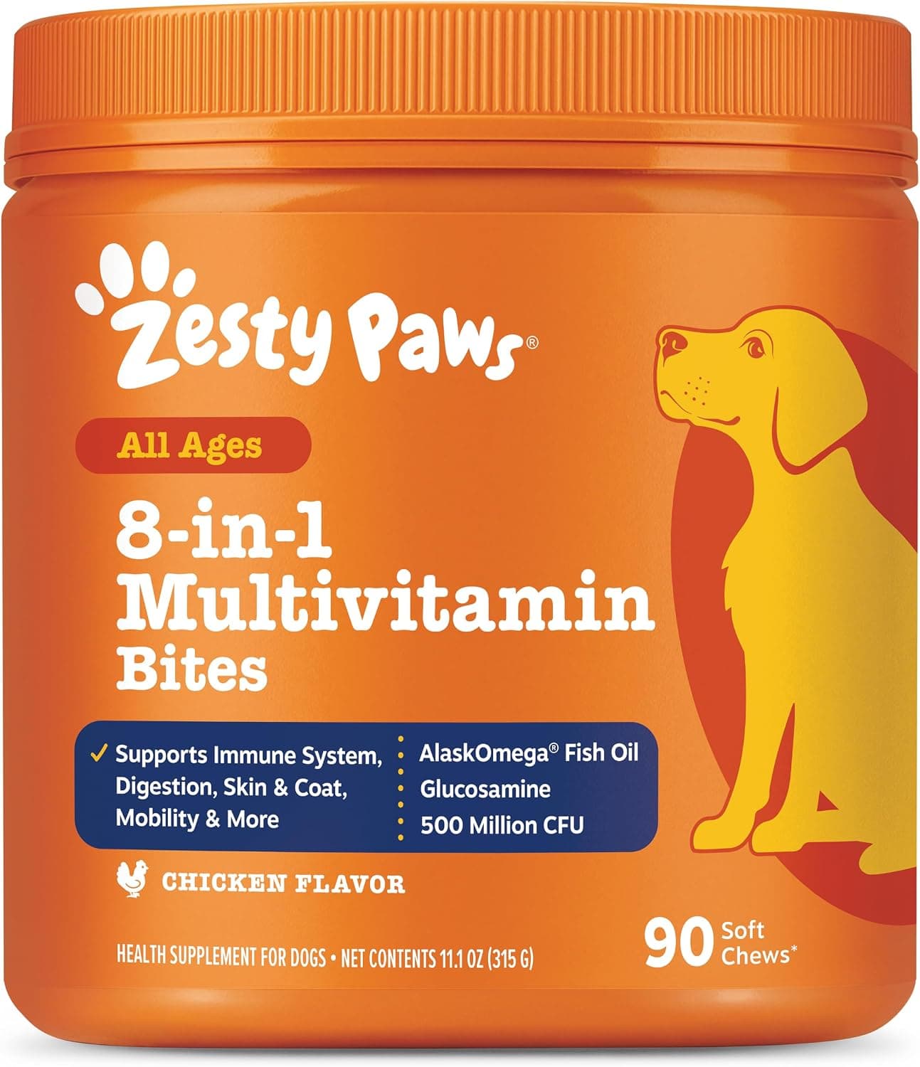 Zesty Paws Dog Vitamins - Masticables multivitamínicos para perros, pollo, 90 unidades