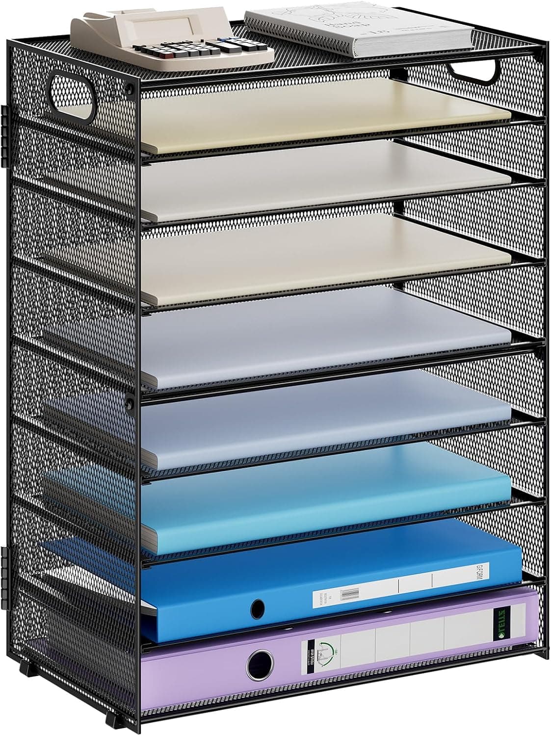 Marbrasse Organizador de papel, bandeja para cartas, organizador de archivos de malla de 9 niveles con asa, organizador de escritorio clasificador de papel para suministros de oficina en el hogar