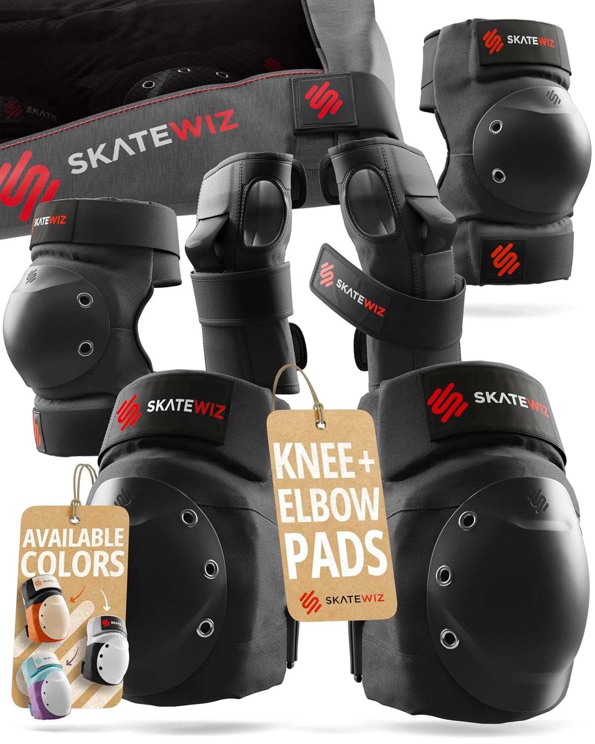 Rodilleras para bicicleta - Equipo de seguridad para monopatín - Escudo - Talla M/L Negro - Muñequeras para patinaje y skate para adultos con coderas - Patines, patines en línea