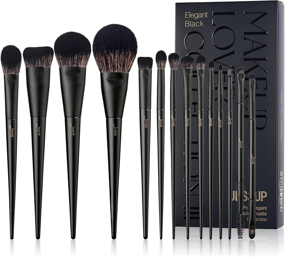 Juego de Brochas de Maquillaje Jessup Brochas de Maquillaje 14 Piezas Base Kabuki Negra Sombra de Ojos Corrector de Contorno Delineador de Ojos Pliegue Brocha para Mezclar Cejas, T336