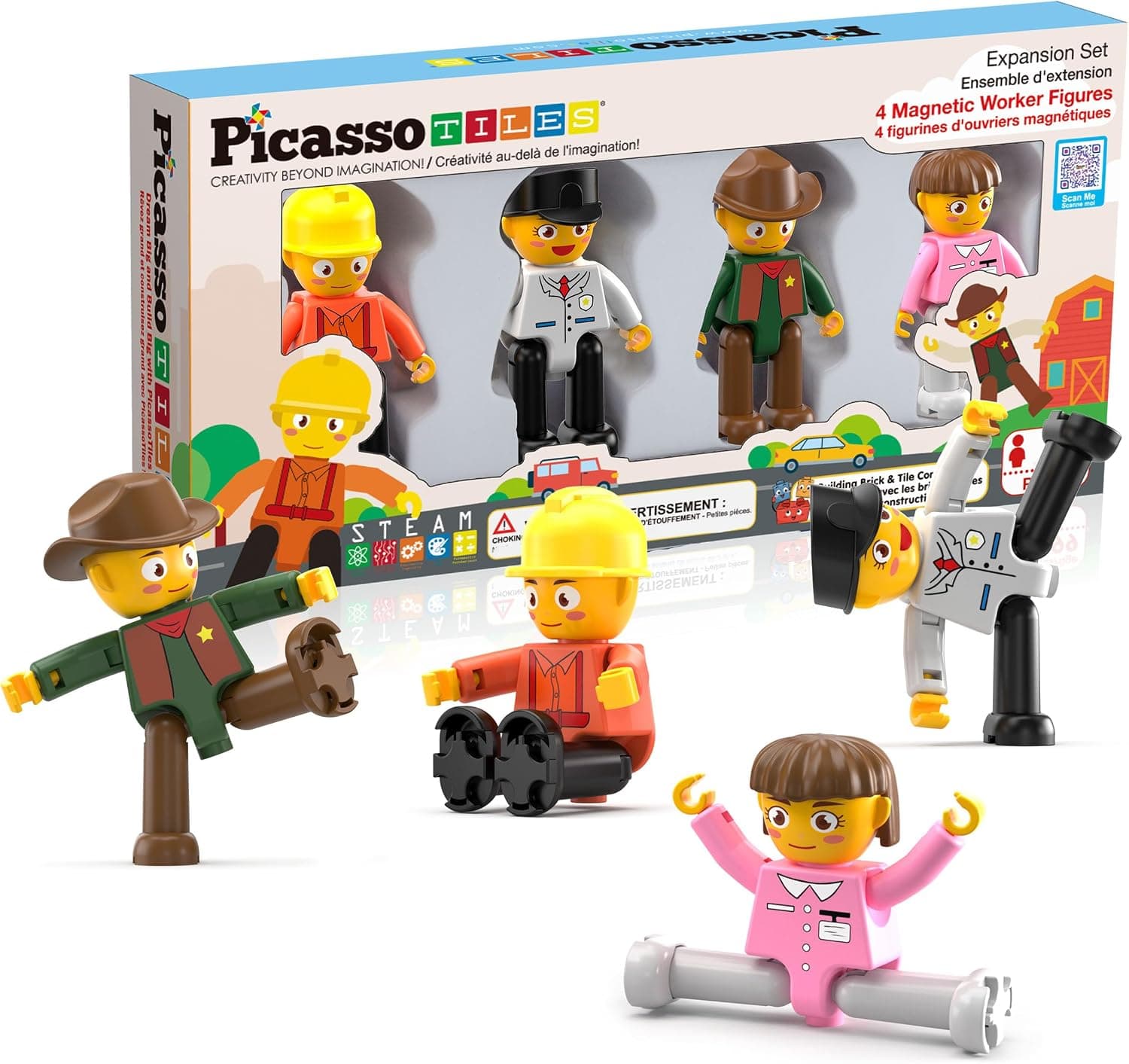 PicassoTiles Figuras de acción de personajes profesionales Juego de juguetes para niños pequeños Juego de simulación Paquete de expansión de imán Complemento STEM Construcción Bloque de construcción Azulejo PTA02