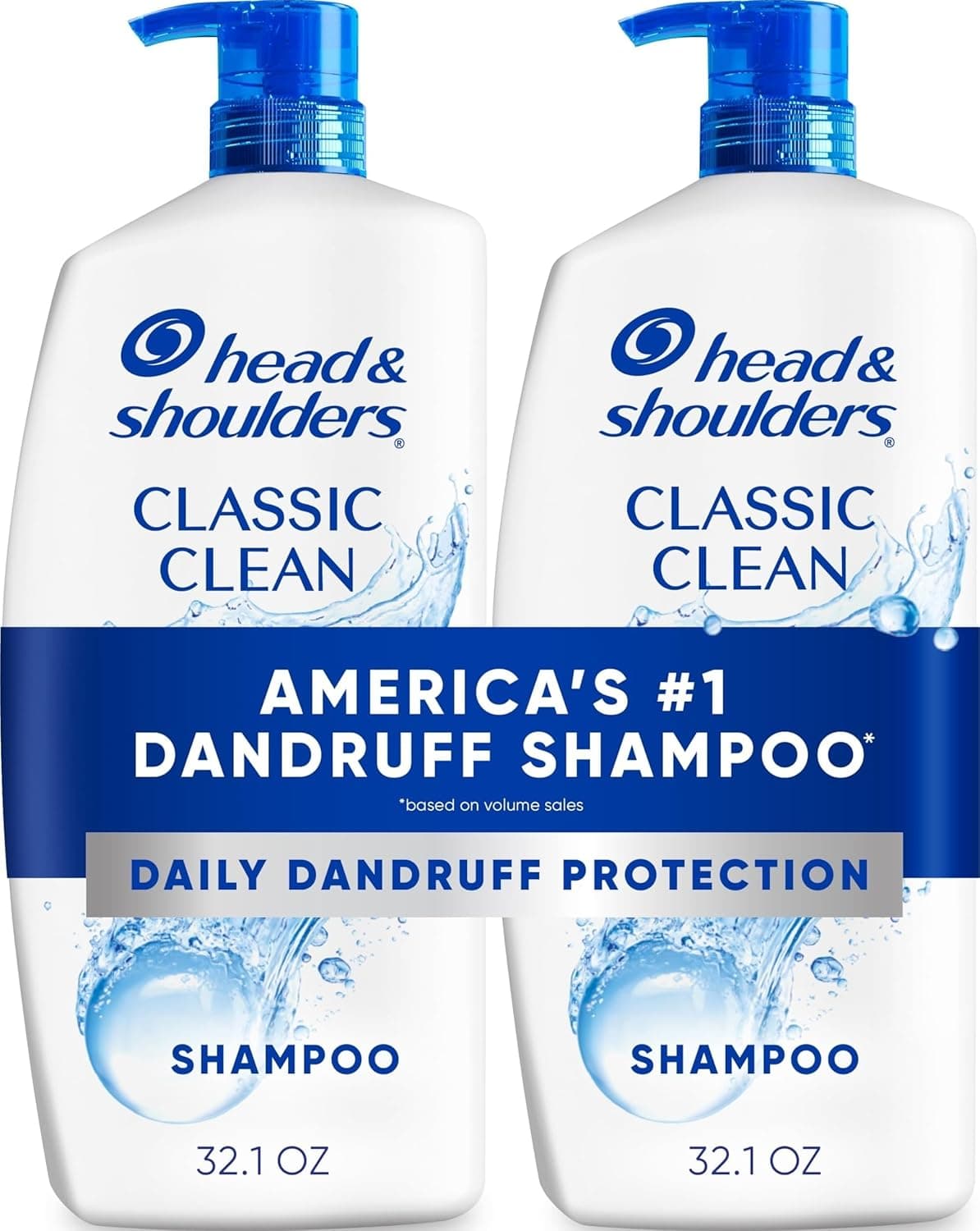 Head & Shoulders Classic Clean Champú anticaspa paquete doble, 32.1 fl oz cada uno, protección contra la caspa 72 horas, seguro para uso diario en todo tipo de cabello
