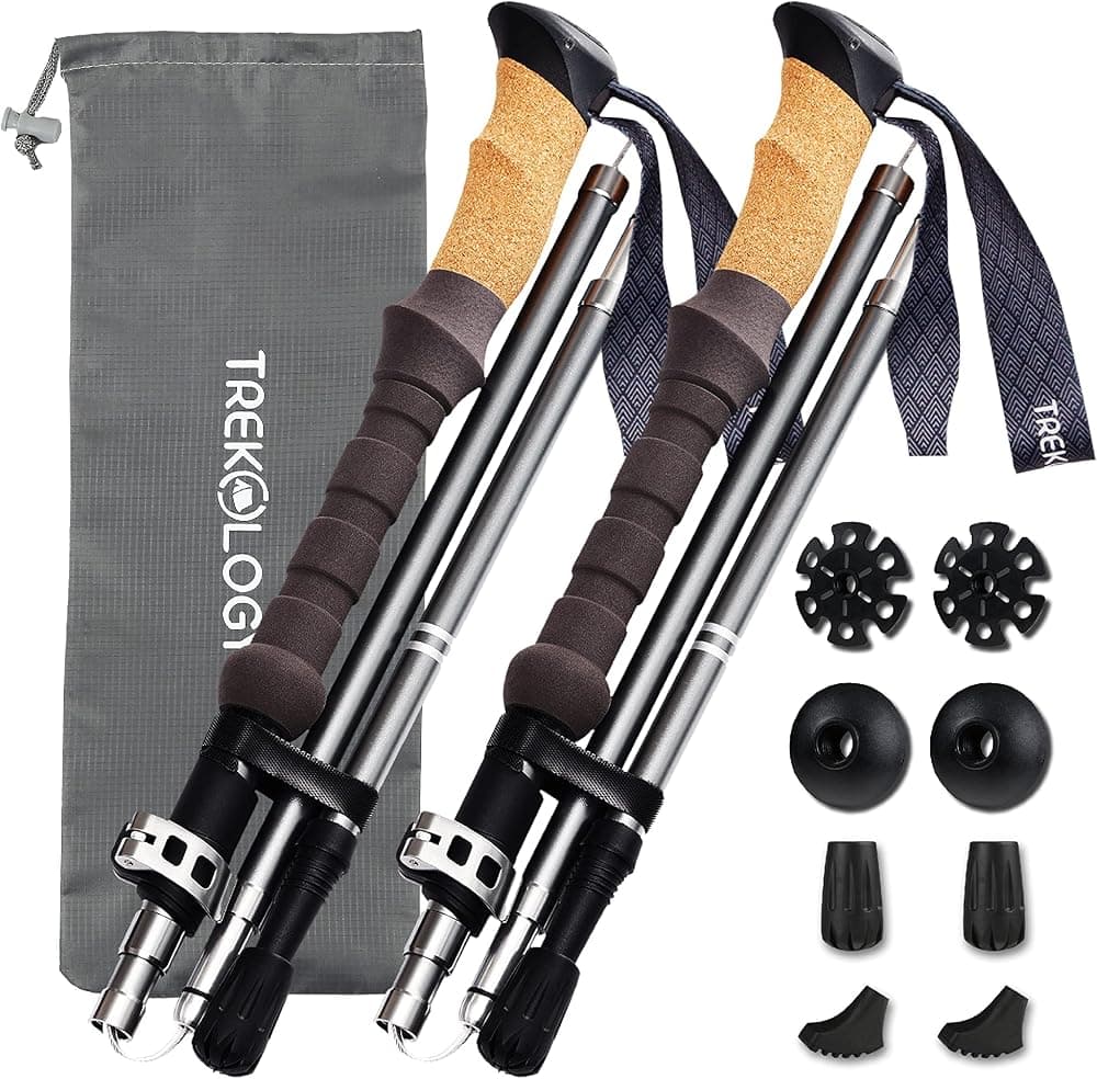 Bastones Trekology Trek-Z Cork Grip plegables y ligeros | Bastón de aluminio plegable ajustable para hombres, mujeres y personas mayores; personal plegable y retráctil para viajar y mantener el equilibrio