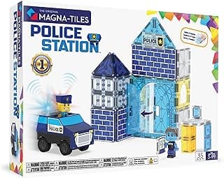 MAGNA-TILES Police Station Juego de construcción magnético de 35 piezas, la marca de construcción magnética original