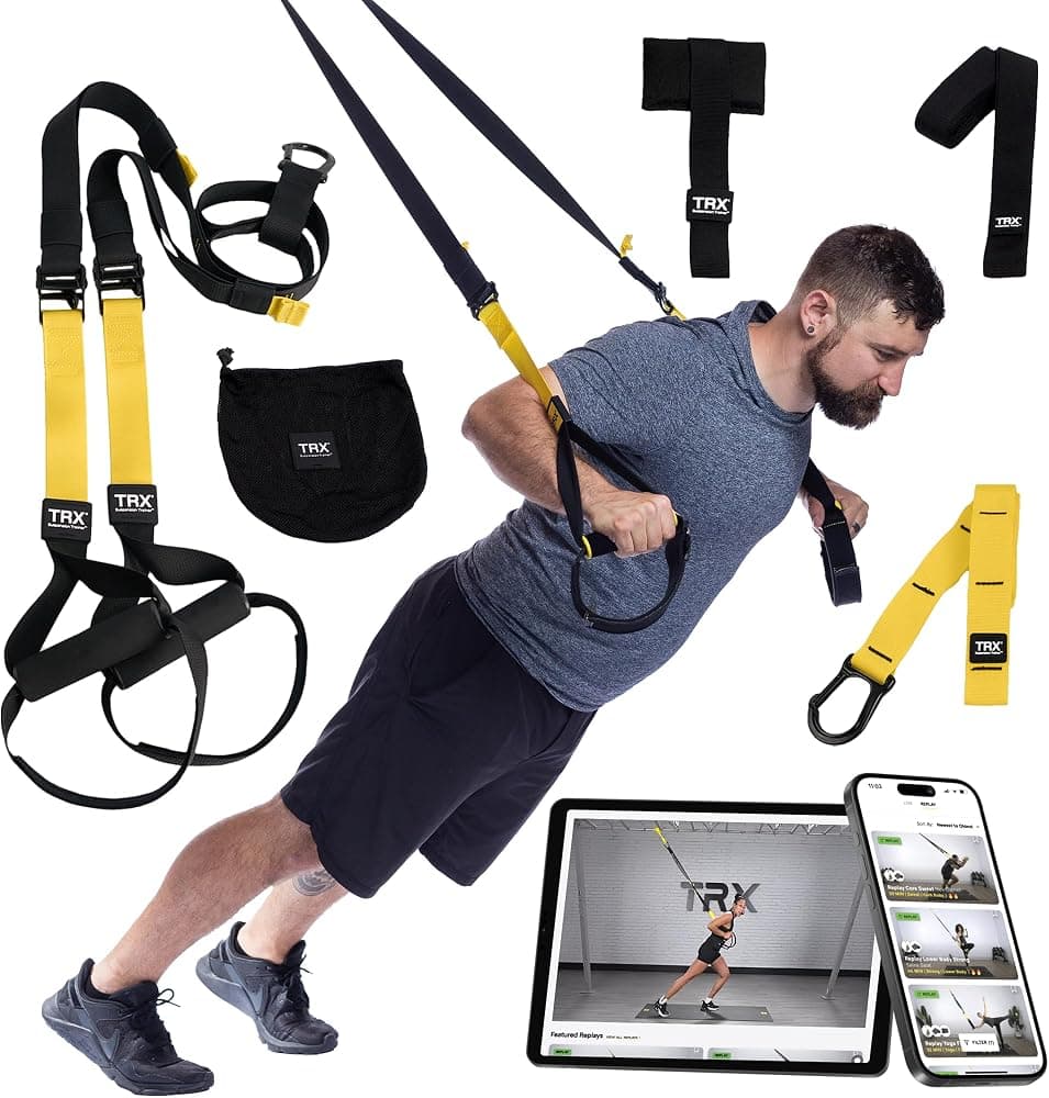 Sistema de gimnasio en casa todo en uno TRX: kit completo de entrenamiento en suspensión para entrenamiento de fuerza, HIIT y entrenamientos de cuerpo completo en casa o al aire libre, incluye anclajes para interiores y exteriores