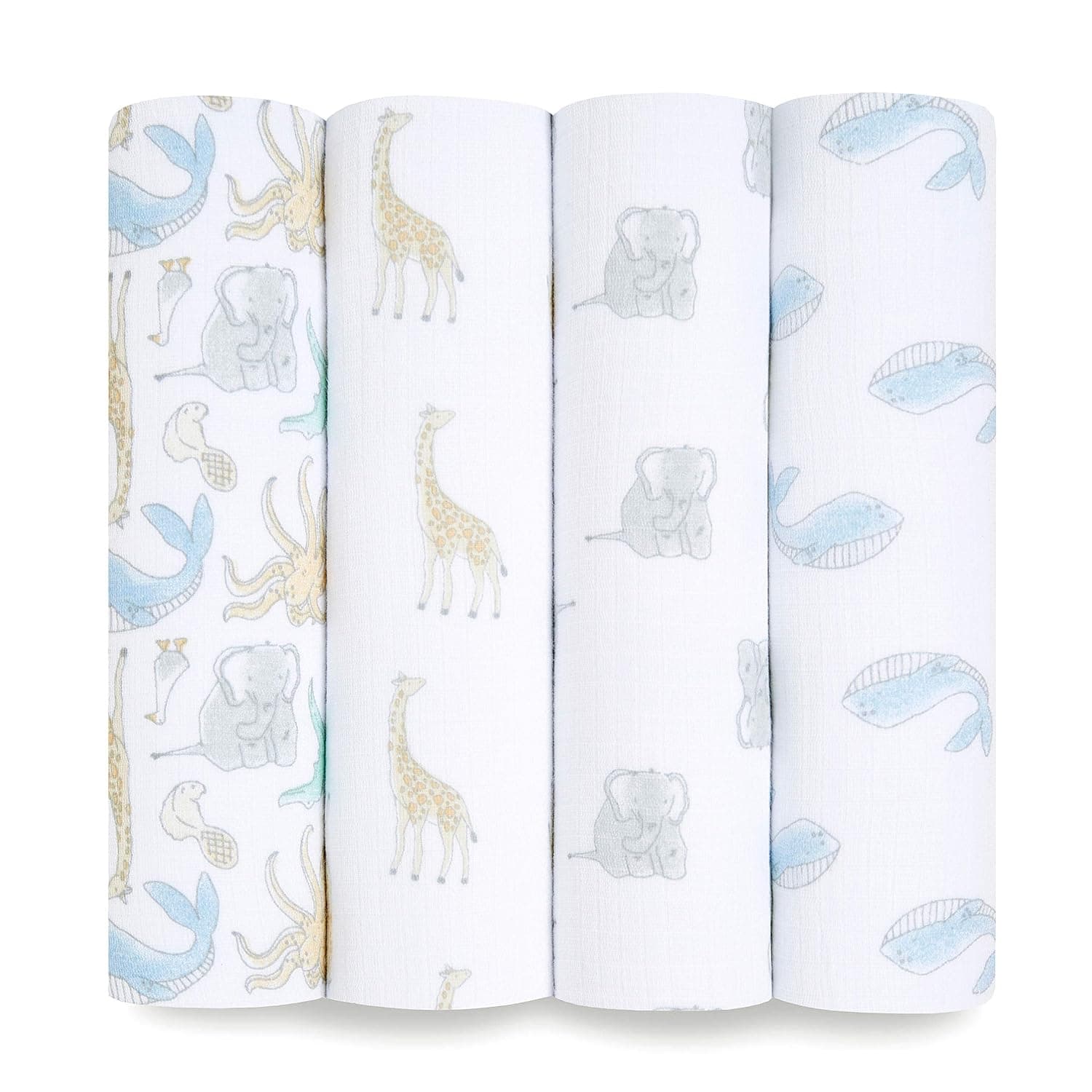Manta envolvente aden + anais, mantas boutique de muselina para niñas y niños, mantas para recibir bebés, juego ideal para pañales para recién nacidos y bebés, regalo perfecto para la ducha, paquete de 4, historia natural